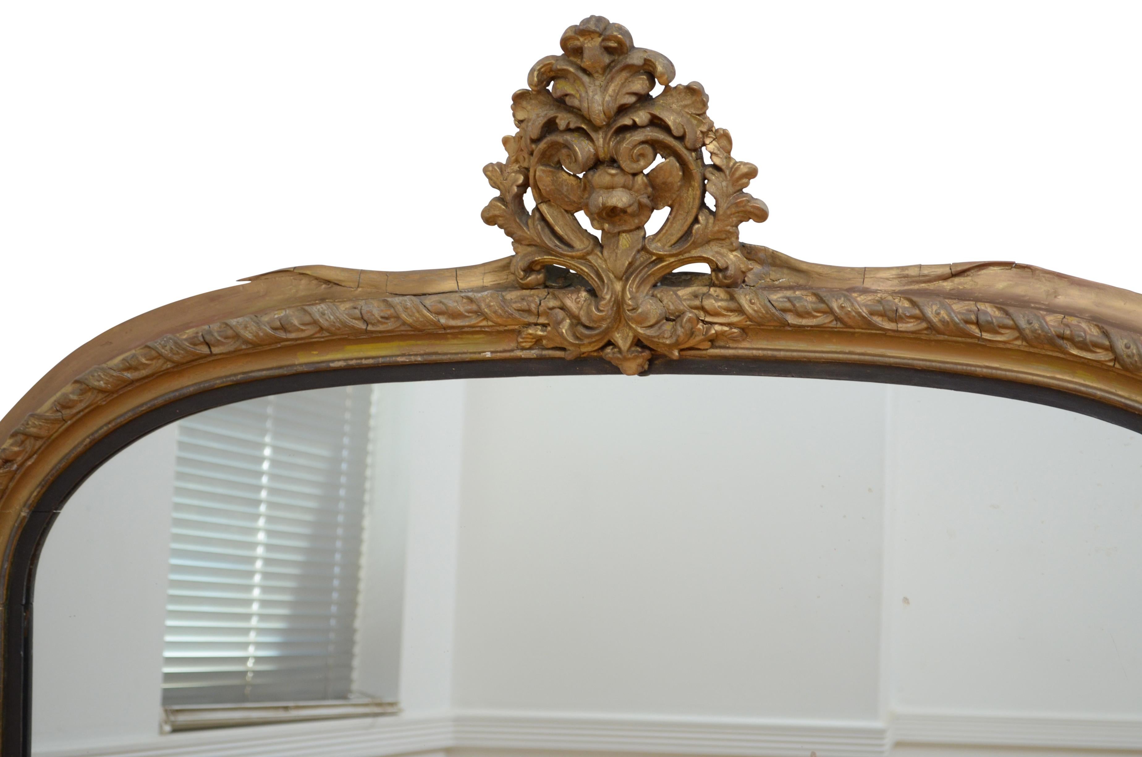Großer antiker vergoldeter Wandspiegel des 19. Jahrhunderts, H155 cm, um 1860 im Angebot 2