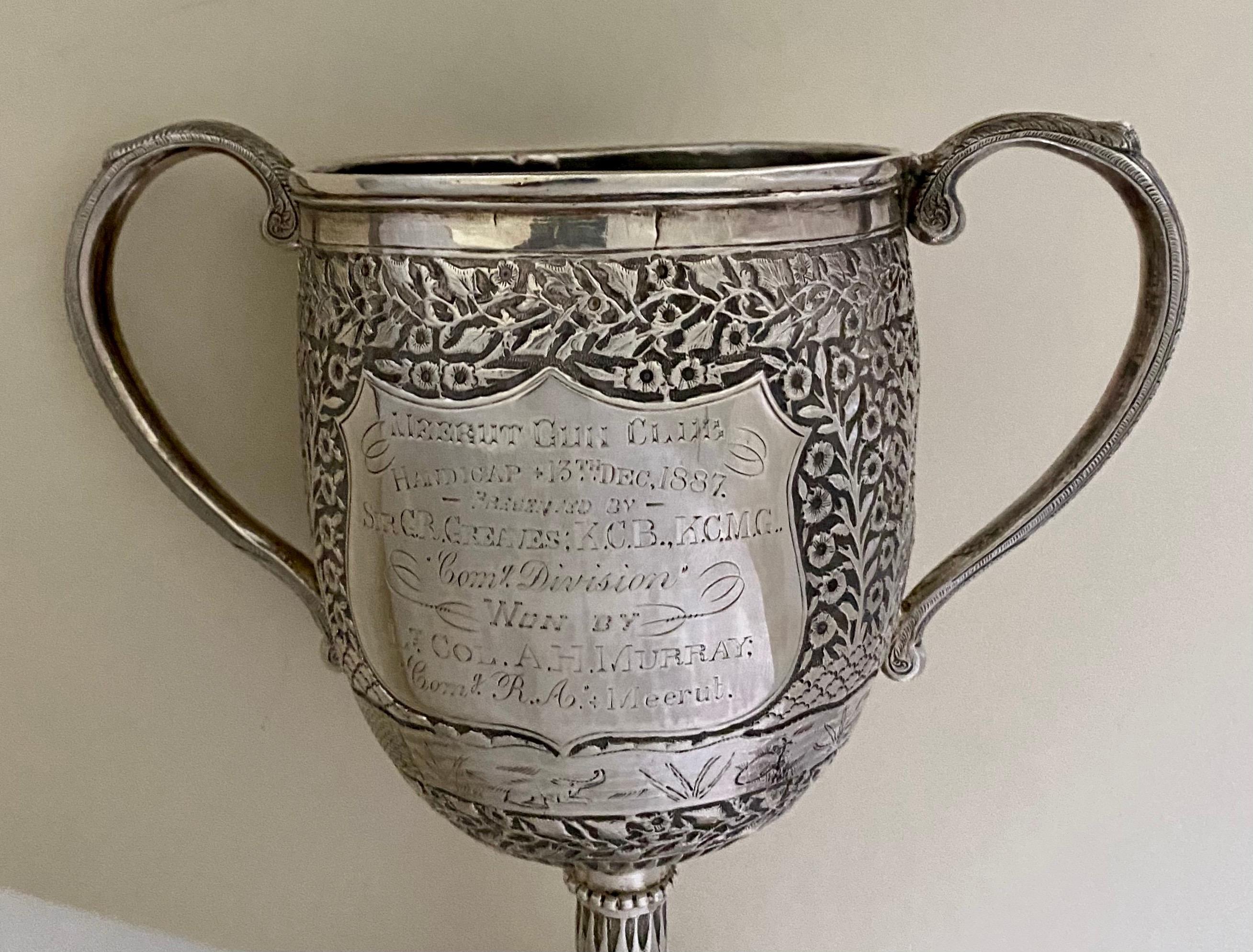 Large Antique 19th Century Indian Solid Silver Kutch Trophy Cup In Good Condition For Sale In London, GB