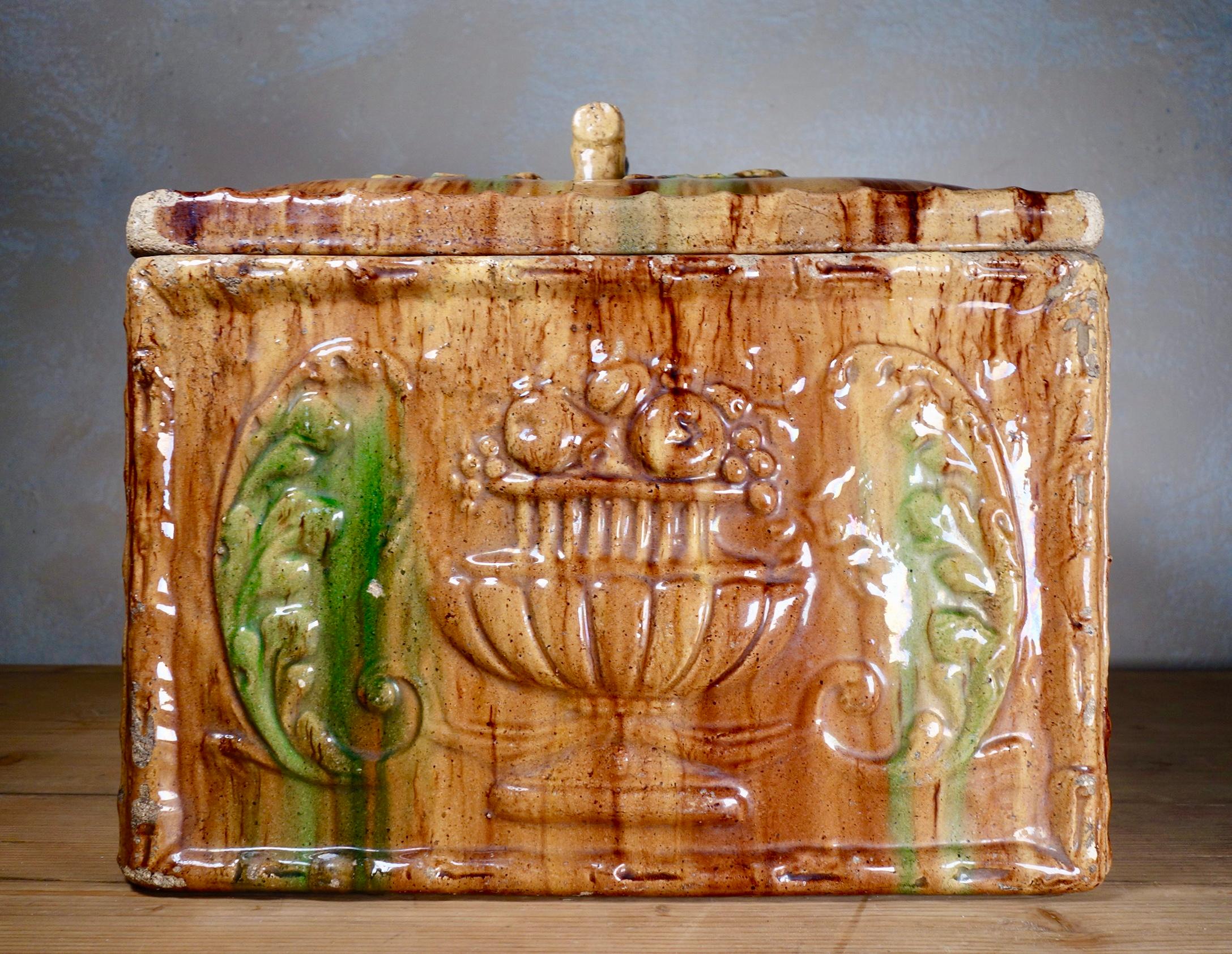 Large Antique 19th Century Scottish Earthenware Majolica Bread Box Ceramic 2