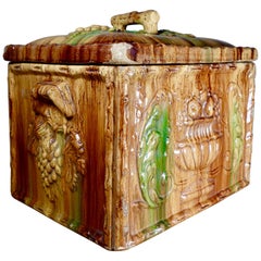 Large Antique 19th Century Scottish Earthenware Majolica Bread Box Ceramic