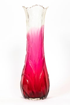 A Large Antique Art Nouveau Austrian Moser Cranberry to Clear Crystal Vase