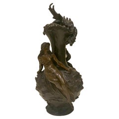 A Large Antique Art Nouveau French Bronze Ewer by Marcel Debut Circa 1900