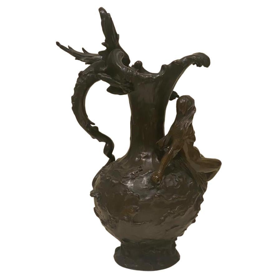 Early 20th Century A Large Antique Art Nouveau French Bronze Ewer by Marcel Debut Circa 1900