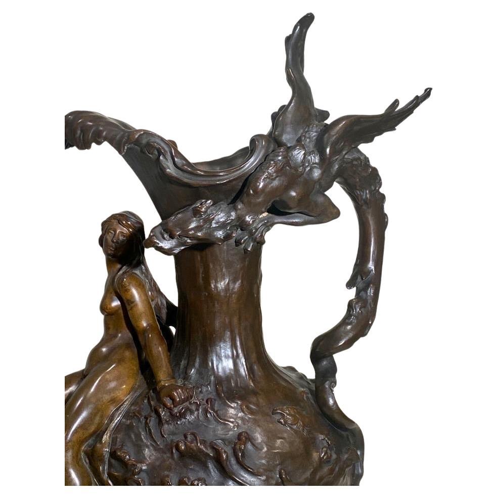 A Large Antique Art Nouveau French Bronze Ewer by Marcel Debut Circa 1900 5