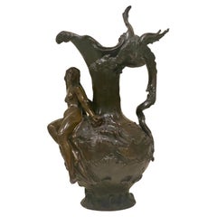 Grande aiguière française ancienne en bronze Art nouveau par Marcel Debut, vers 1900