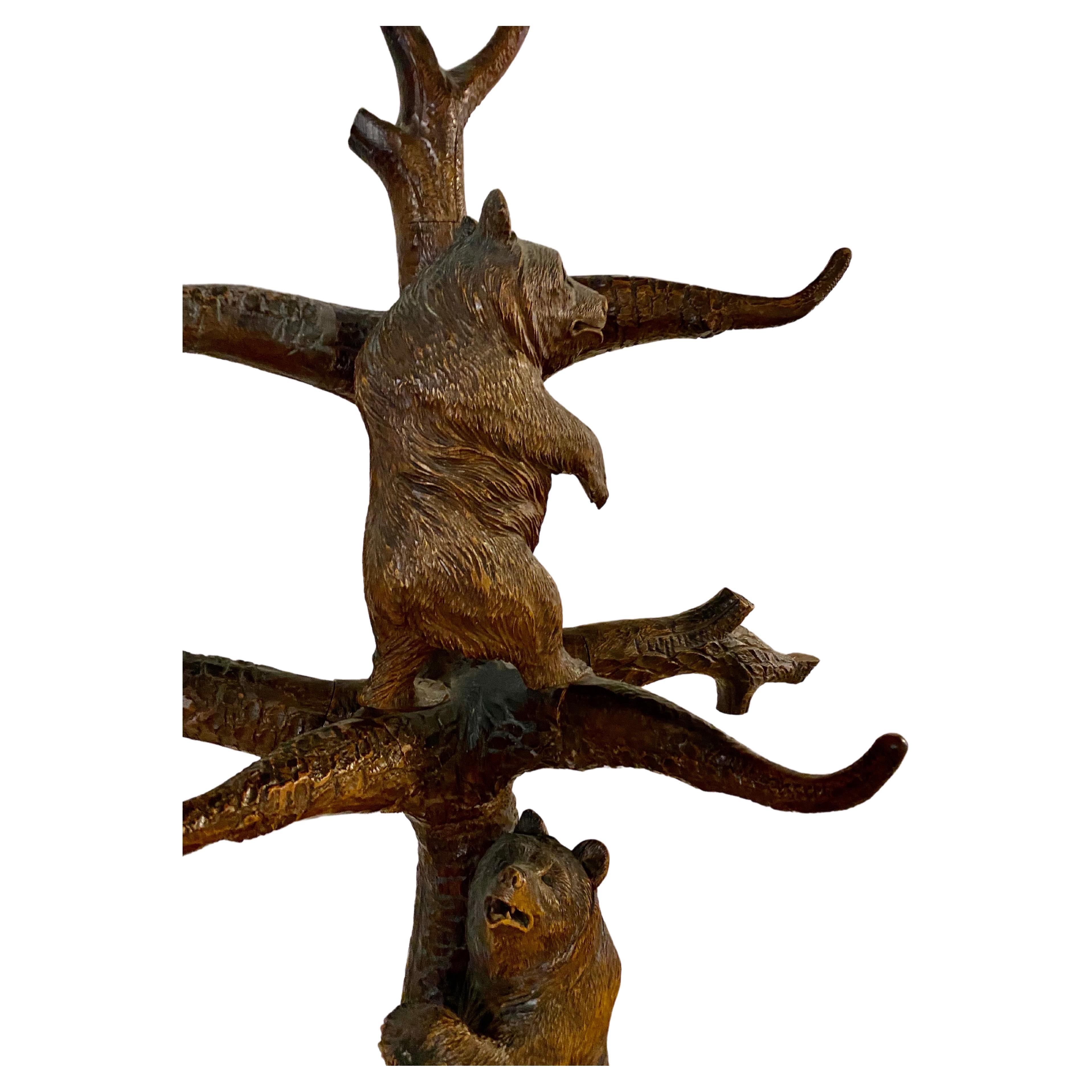 A Large Antique 'Black Forest' carved wood Bear Hall Coat Stick Stand Circa 1880 For Sale 9