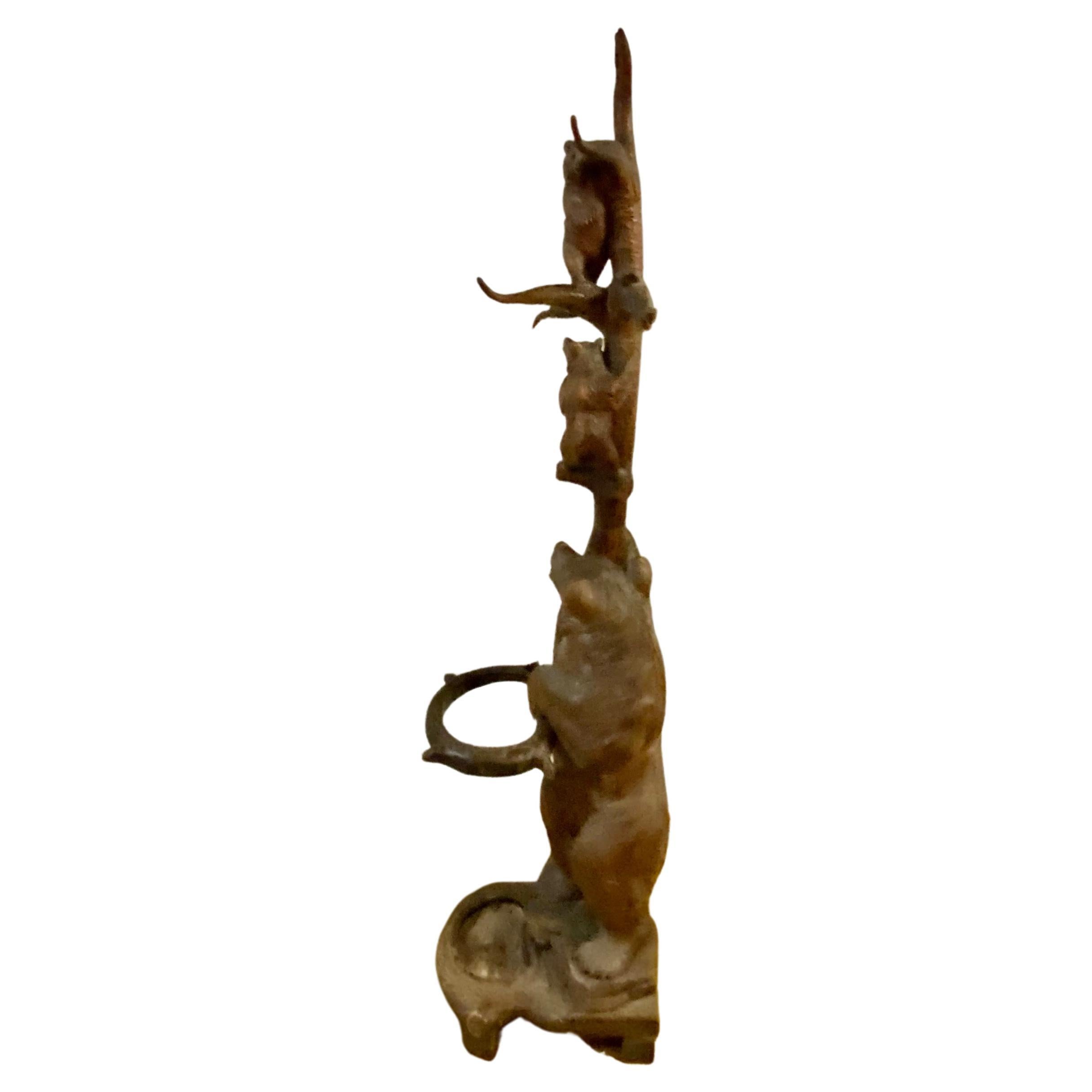 Swiss A Large Antique 'Black Forest' carved wood Bear Hall Coat Stick Stand Circa 1880 For Sale