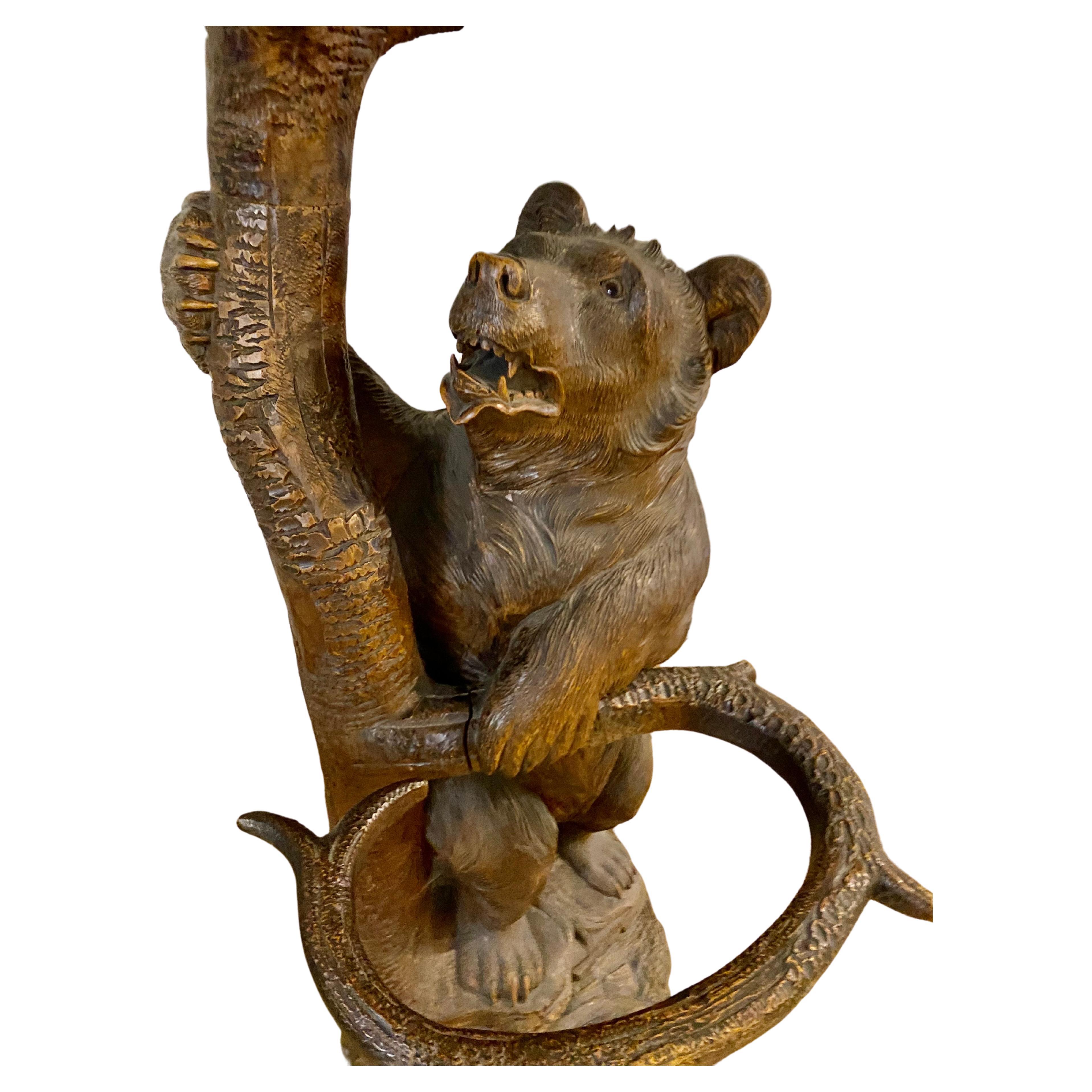Wood A Large Antique 'Black Forest' carved wood Bear Hall Coat Stick Stand Circa 1880 For Sale