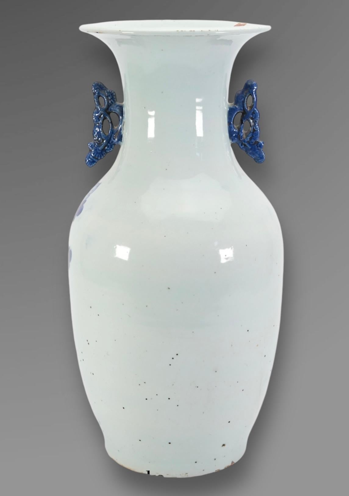 19th Century A Large Antique Chinese Blue and White Peacock Porcelain Vase. 19thC For Sale
