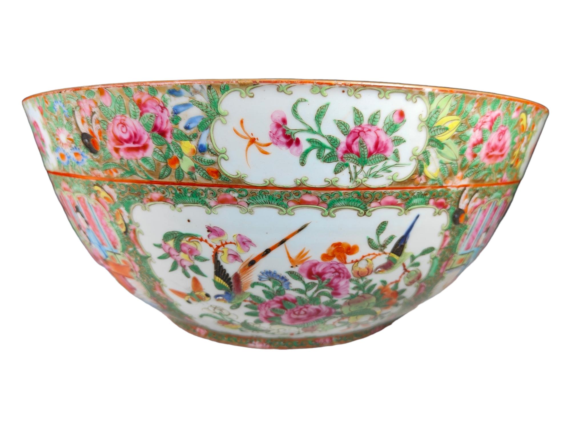Asian Large Antique Chinese Porcelain Punch Bowl xix Th For Sale