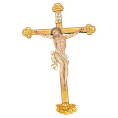 Große antike Corpus Christi-Skulptur Jesus Christ Holzstatue, 19. Jahrhundert, 51,5"