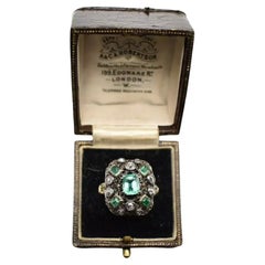 A Large Antique Emerald and Diamond Rectangular Cluster Ring Size L Early 19th C