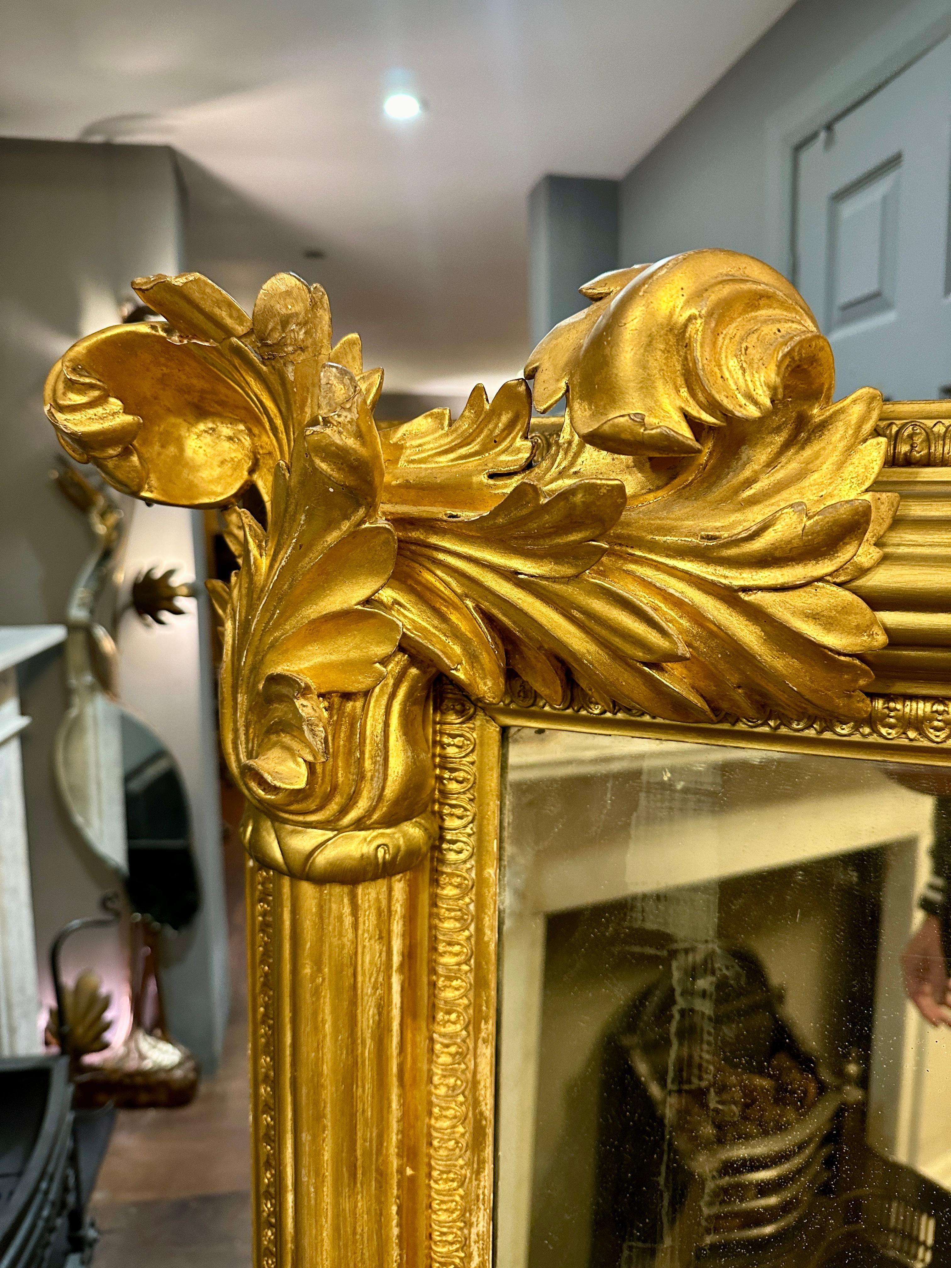 Hand-Carved A Large  Antique English Regency Gold Gilt wood Overmantel Mirror