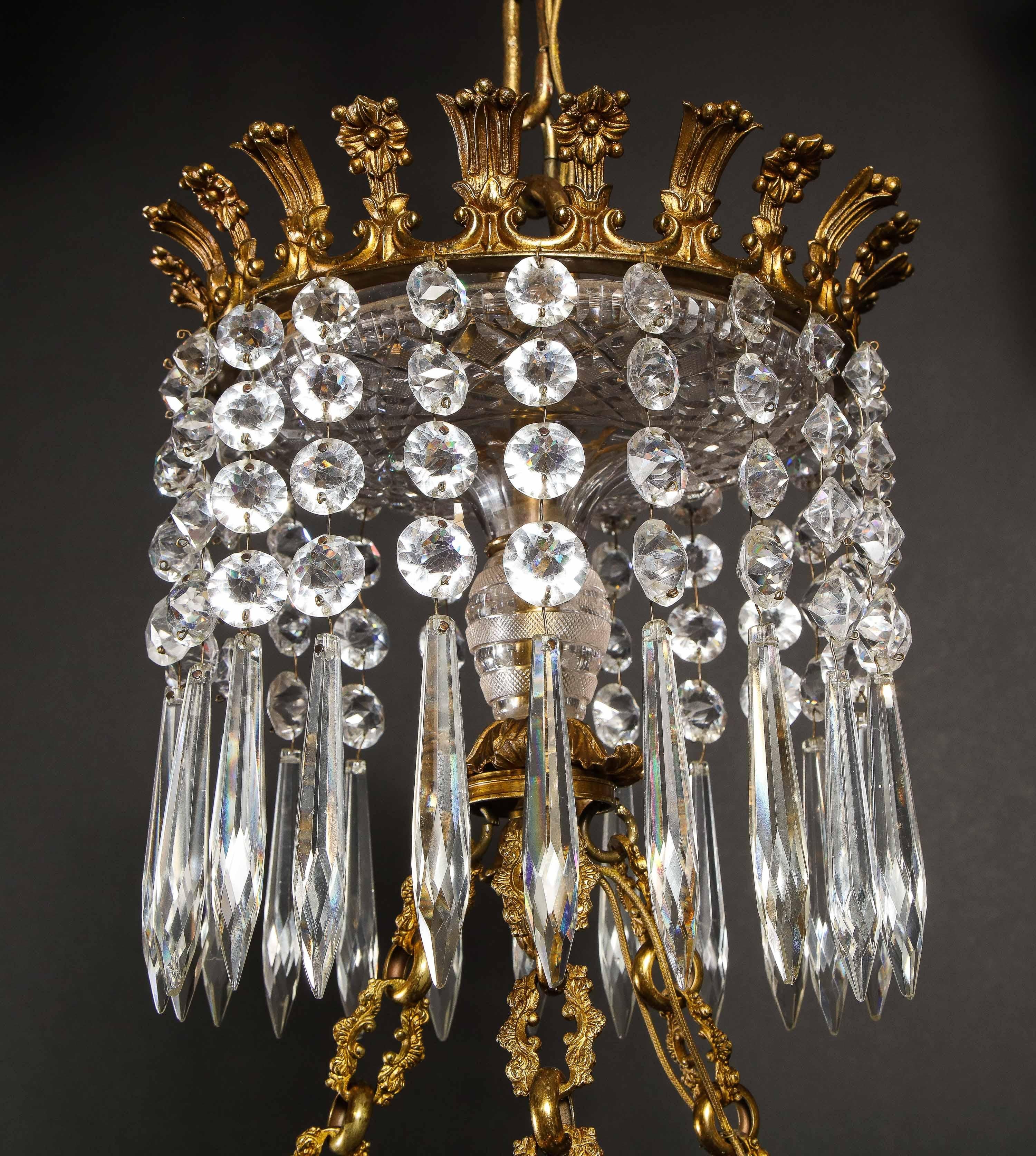 Large Antique English Regency Style Gilt Bronze and Crystal Chandelier  For Sale 7