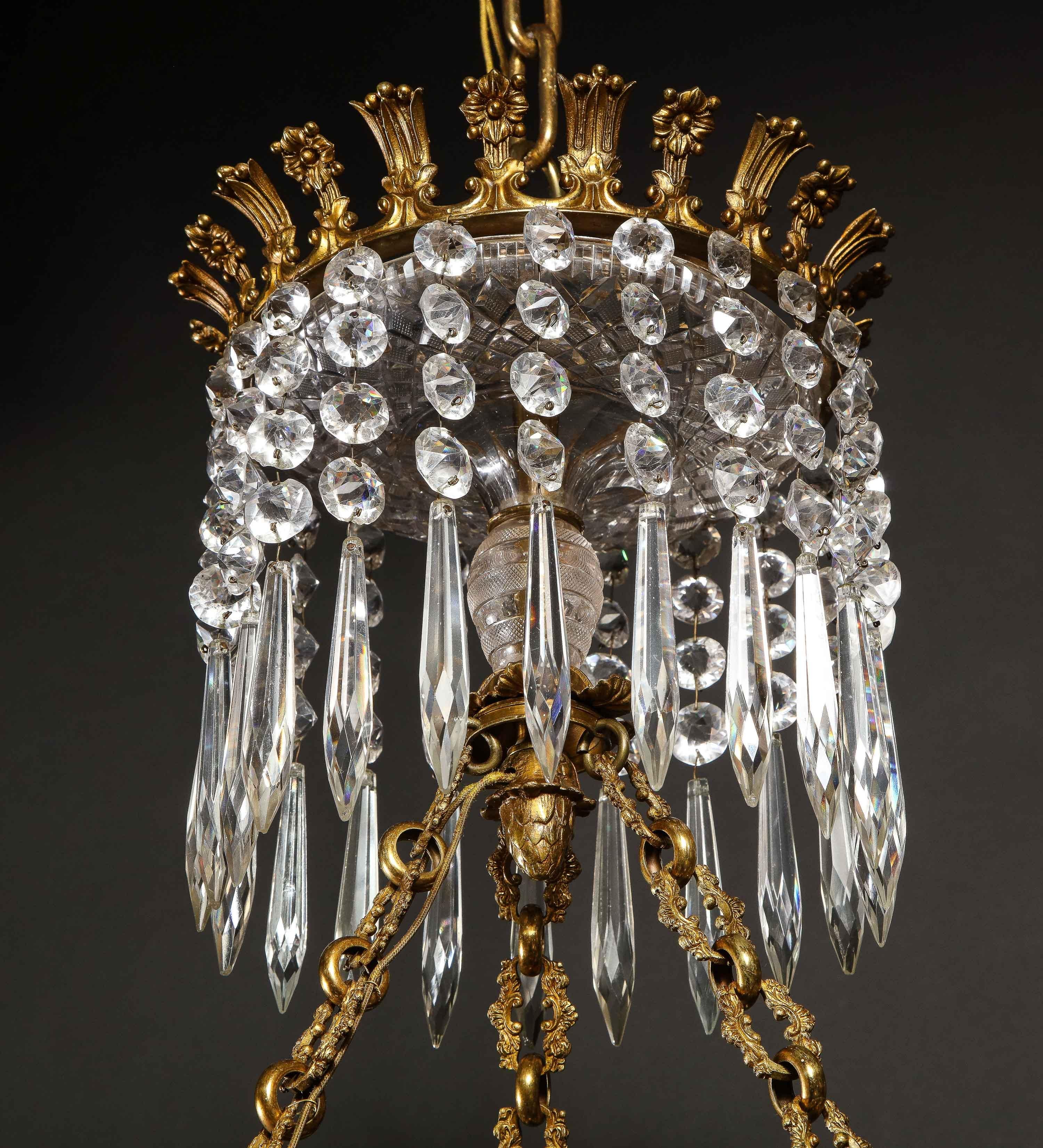 Large Antique English Regency Style Gilt Bronze and Crystal Chandelier  For Sale 15