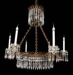 Large Antique English Regency Style Gilt Bronze and Crystal Chandelier