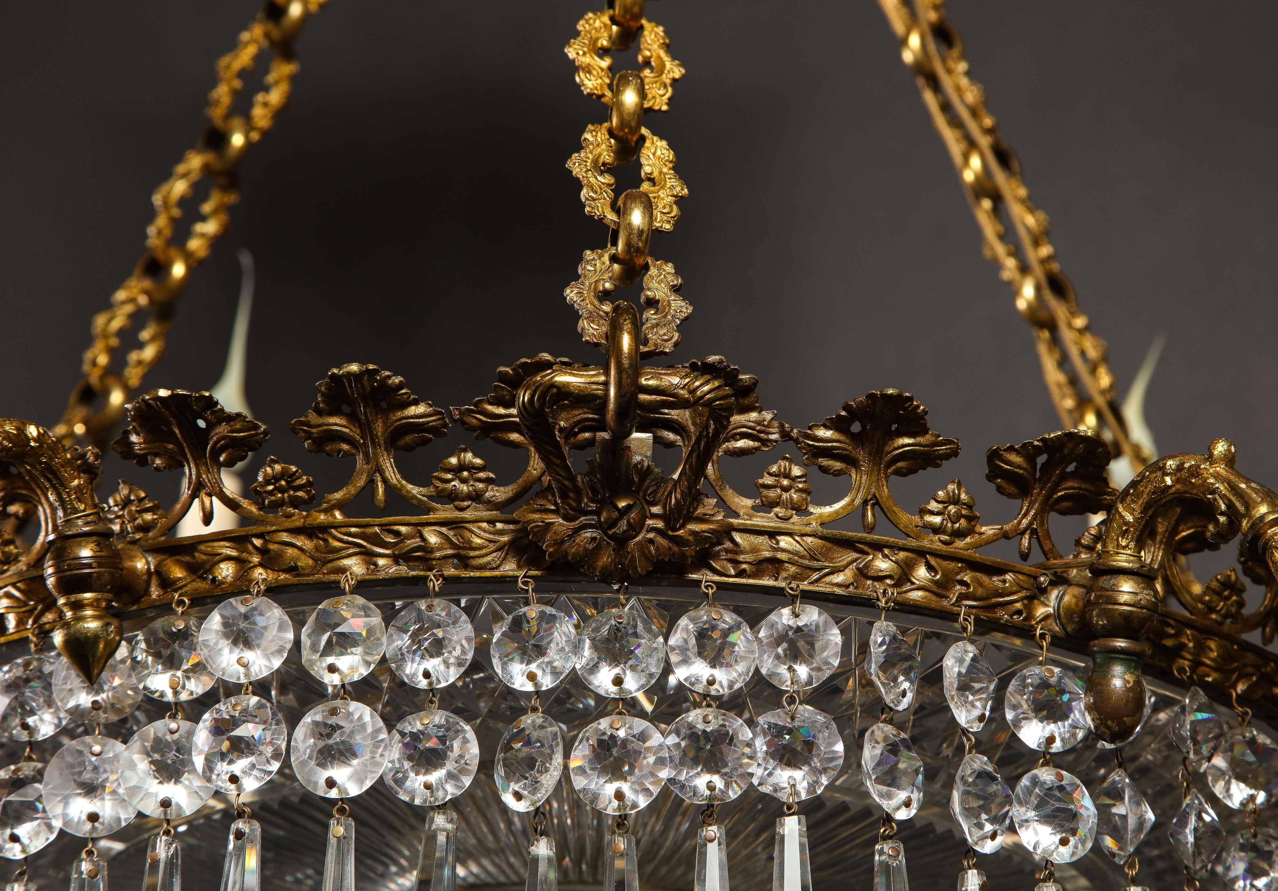 Large Antique English Regency Style Gilt Bronze and Crystal Chandelier  For Sale 4