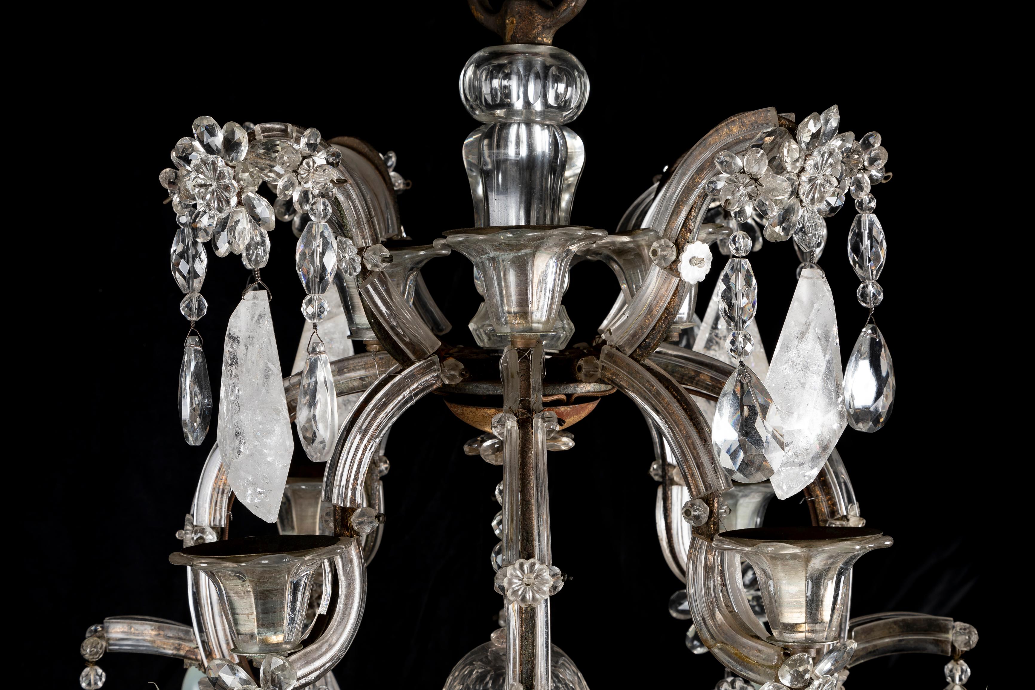 A Large Antique French Bagues Style Rock crystal and Iron Chandelier 8