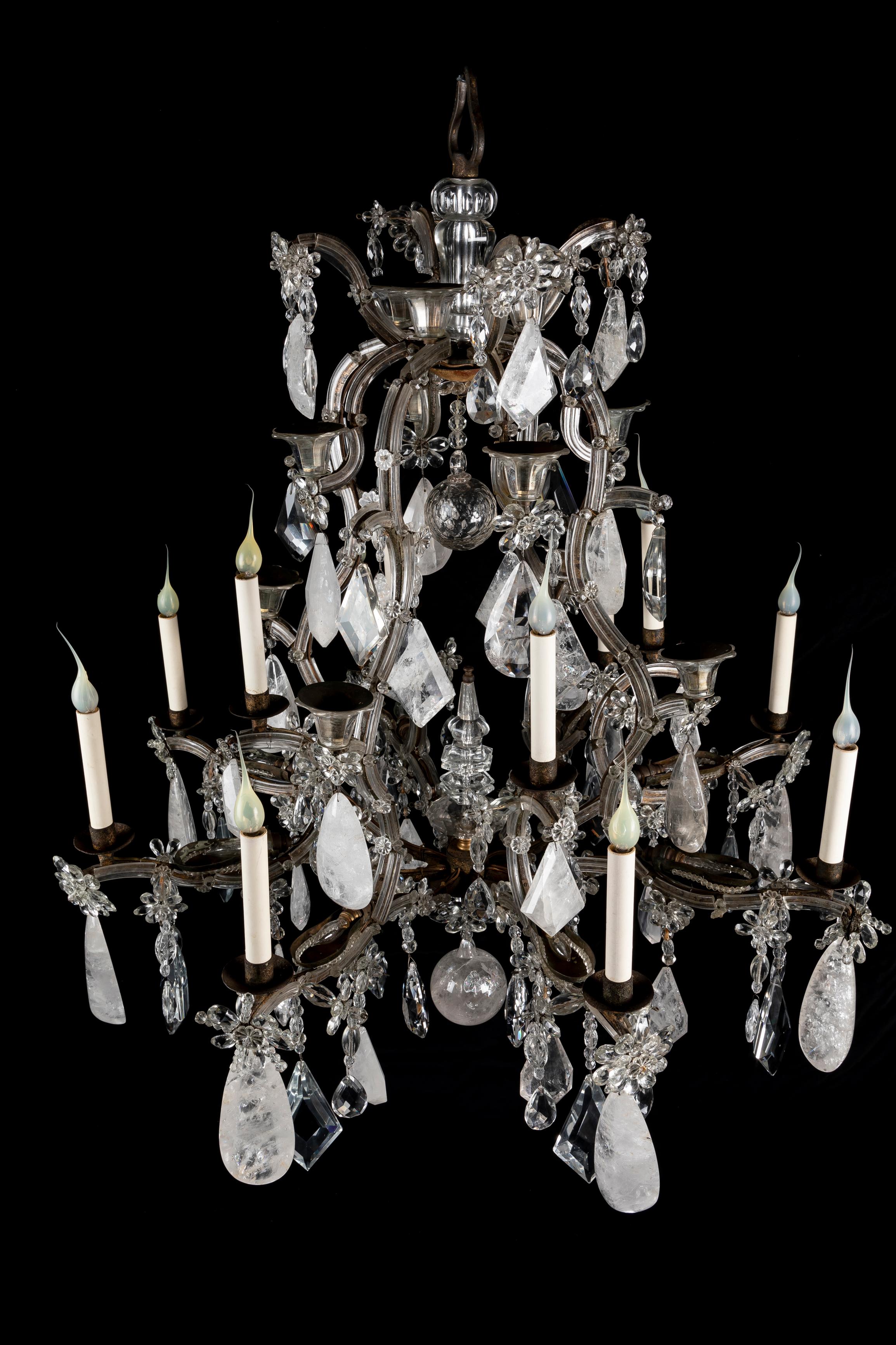 A Large Antique French Bagues Style Rock crystal and Iron Chandelier 9