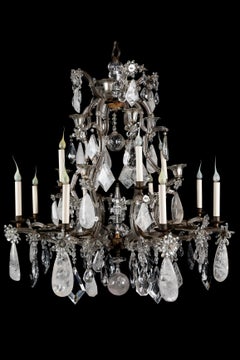 A Large Antique French Bagues Style Rock crystal and Iron Chandelier
