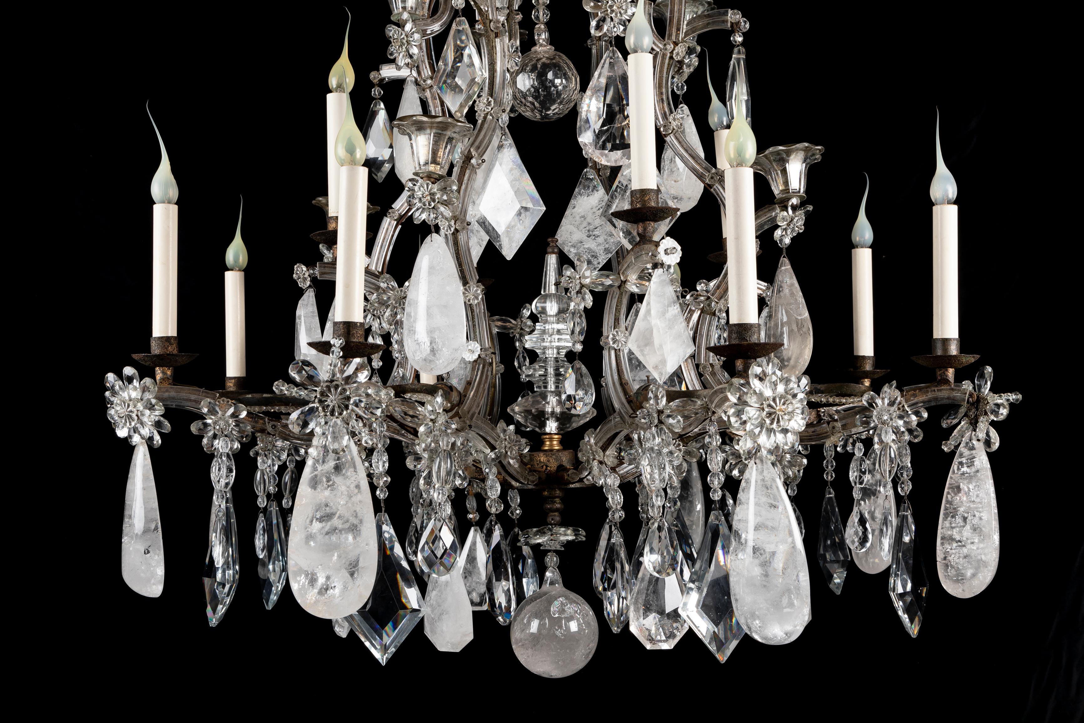 Louis XVI A Large Antique French Bagues Style Rock crystal and Iron Chandelier
