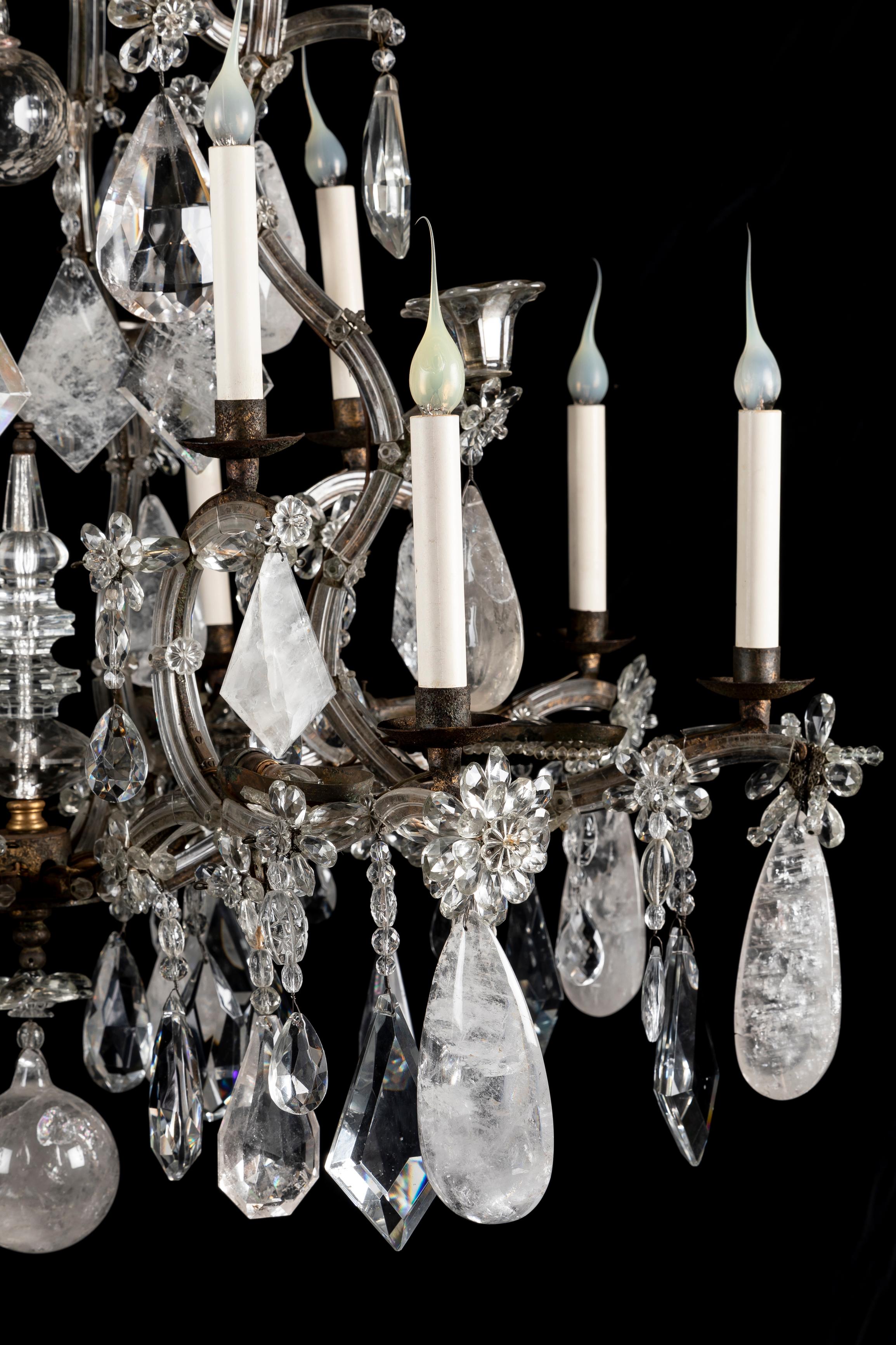 Hand-Crafted A Large Antique French Bagues Style Rock crystal and Iron Chandelier