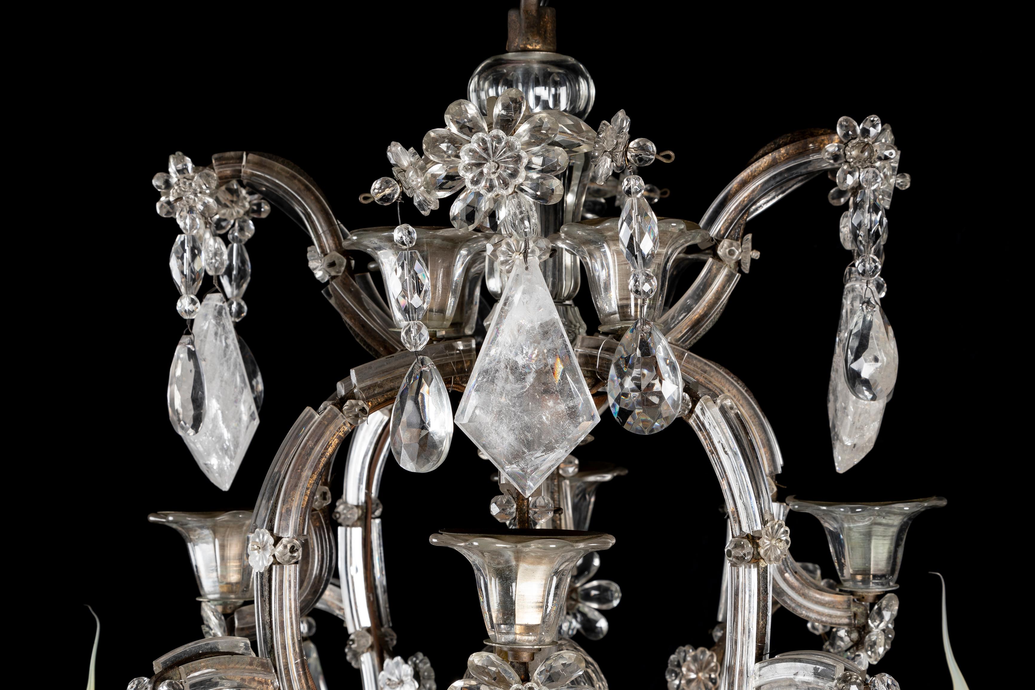 20th Century A Large Antique French Bagues Style Rock crystal and Iron Chandelier