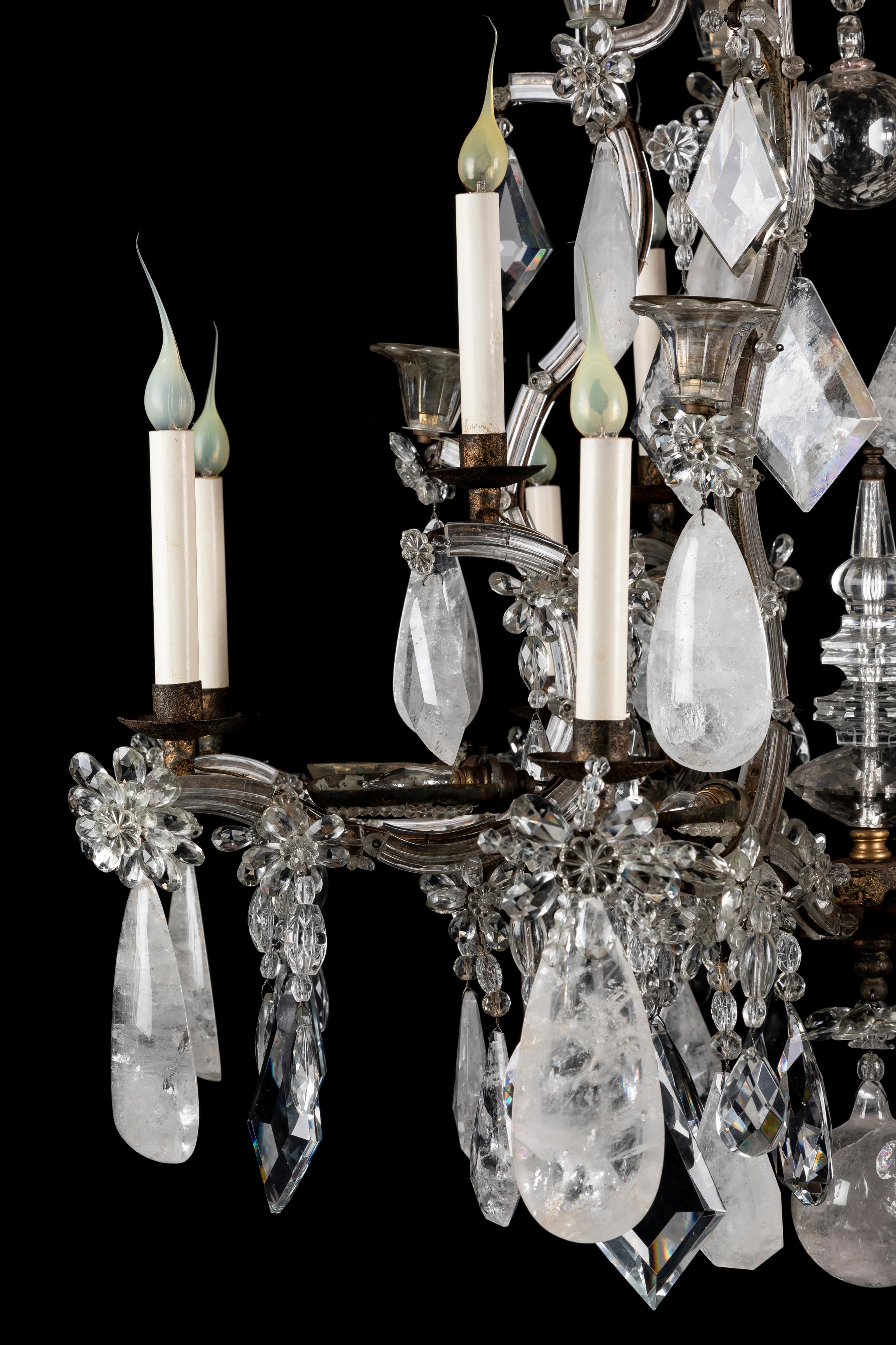 Rock Crystal A Large Antique French Bagues Style Rock crystal and Iron Chandelier