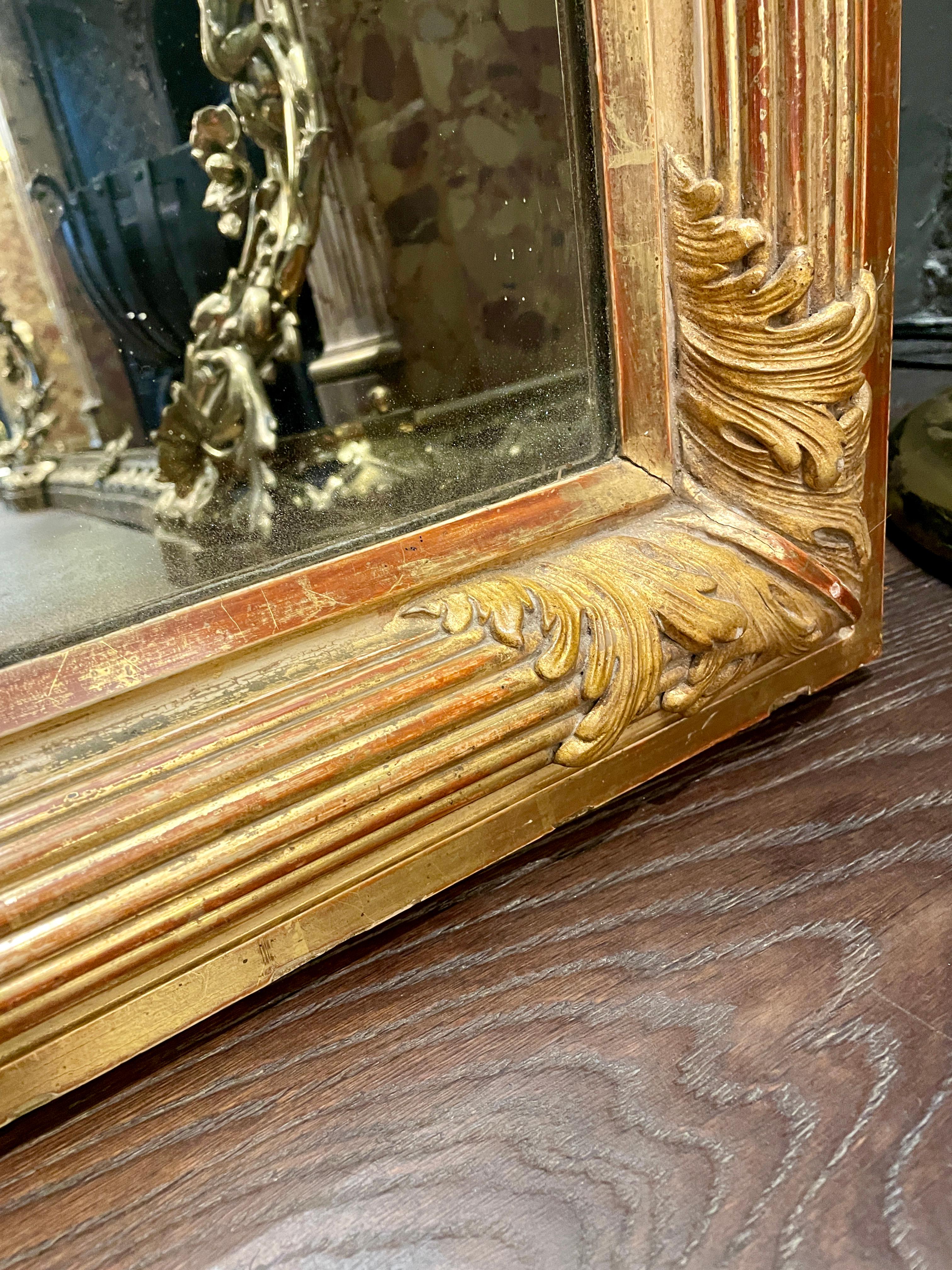 19th Century Large Antique French Gold Gilt Mirror 