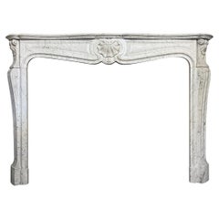 Large Antique French Louis XV Carrara Marble Fireplace