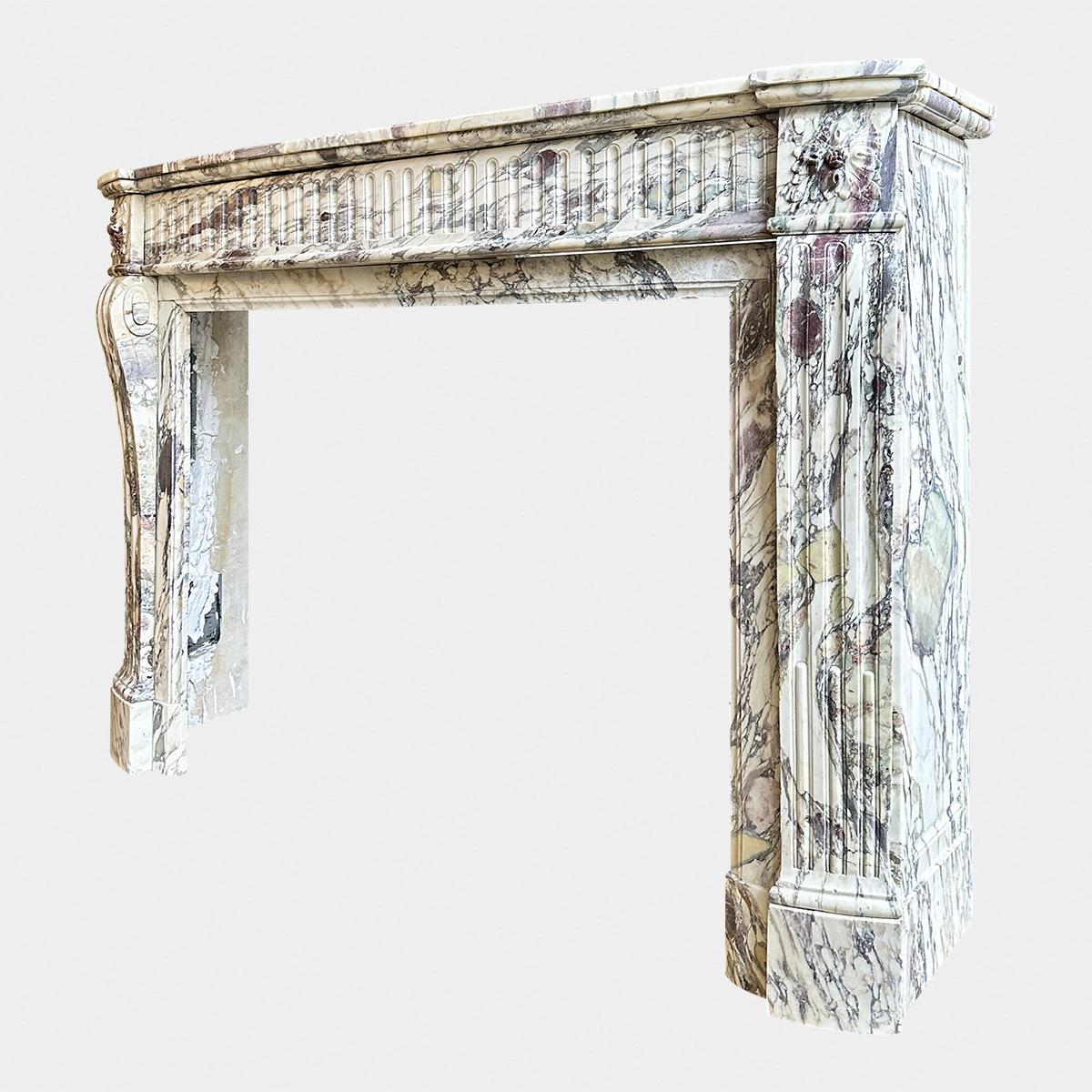 18th Century A large Antique French Louis XVI Fireplace Mantel In Breche Violette Marble  For Sale