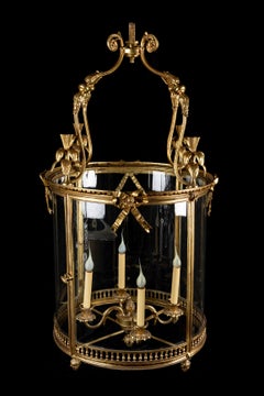 A Large Antique French Louis XVI Ormolu and Glass Multi Light Lantern