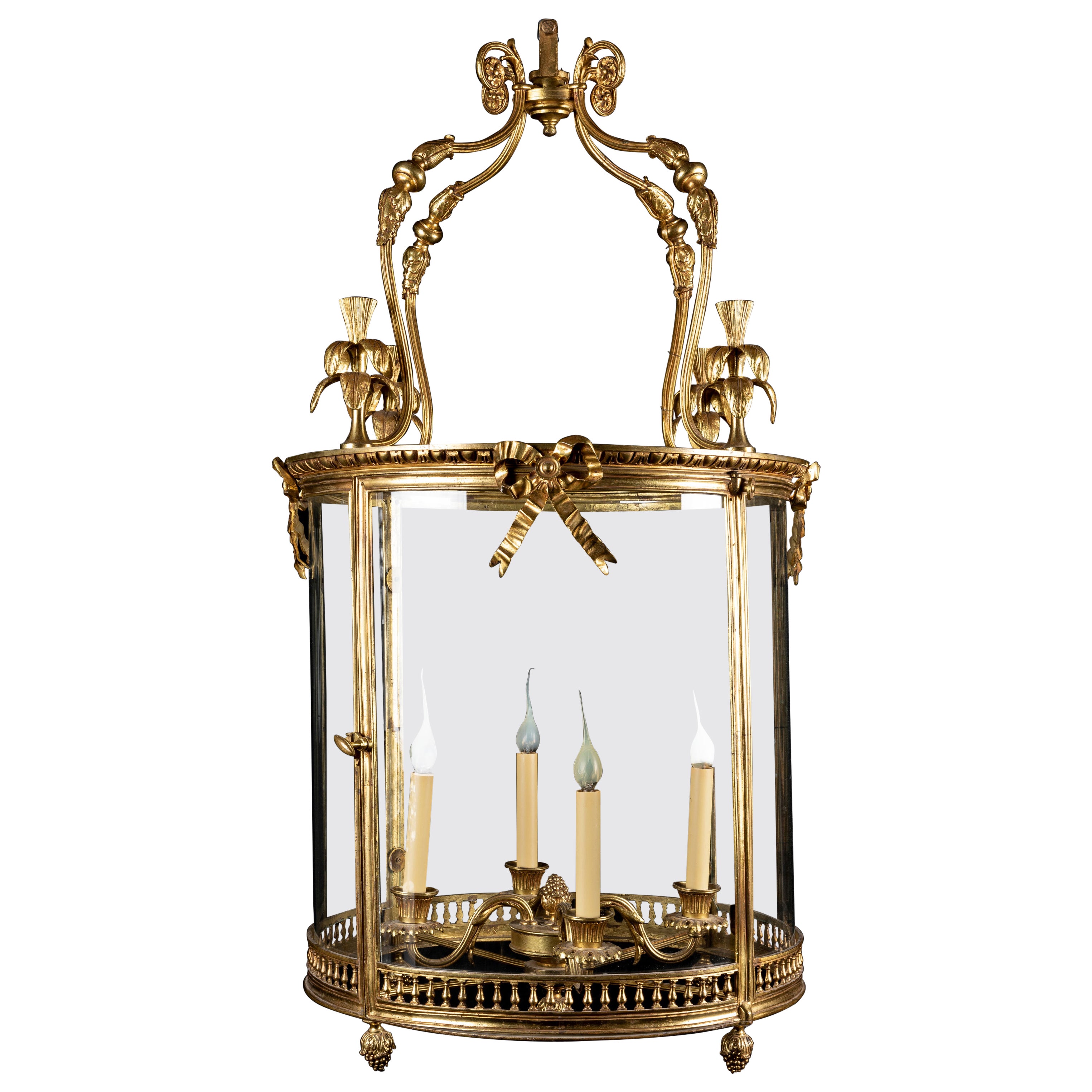 A Large Antique French Louis XVI Ormolu and Glass Multi Light Lantern