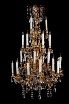 A Large Antique French Louis XVI St. Ormolu Bronze and Rock Crystal Chandelier