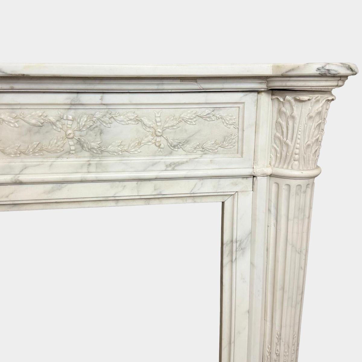 Hand-Carved A Large Antique French Louis XVI Style 19th Century  Marble Fireplace Mantel For Sale