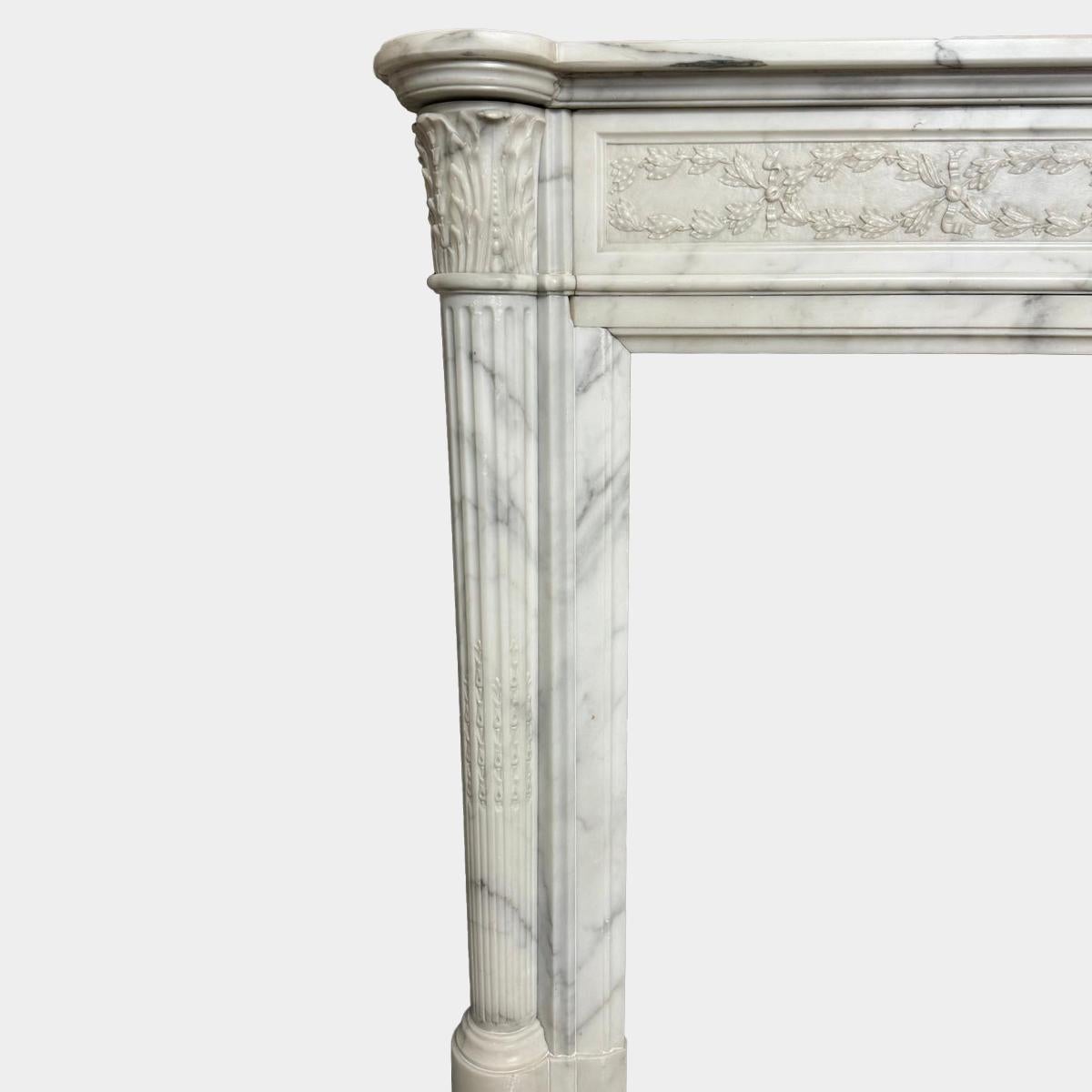 Mid-19th Century A Large Antique French Louis XVI Style 19th Century  Marble Fireplace Mantel For Sale