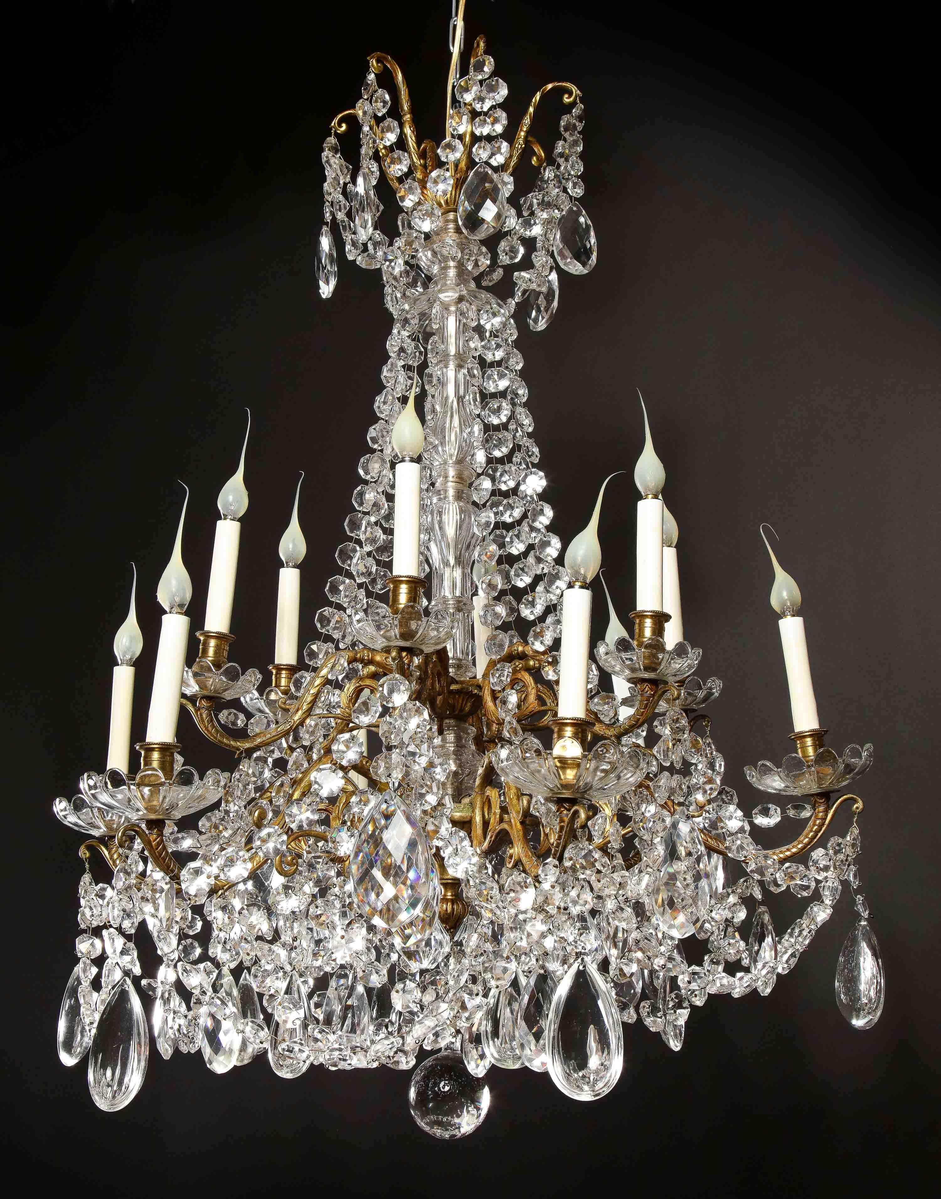Large Antique French Louis XVI Style Gilt Bronze and Cut Crystal Chandelier 4