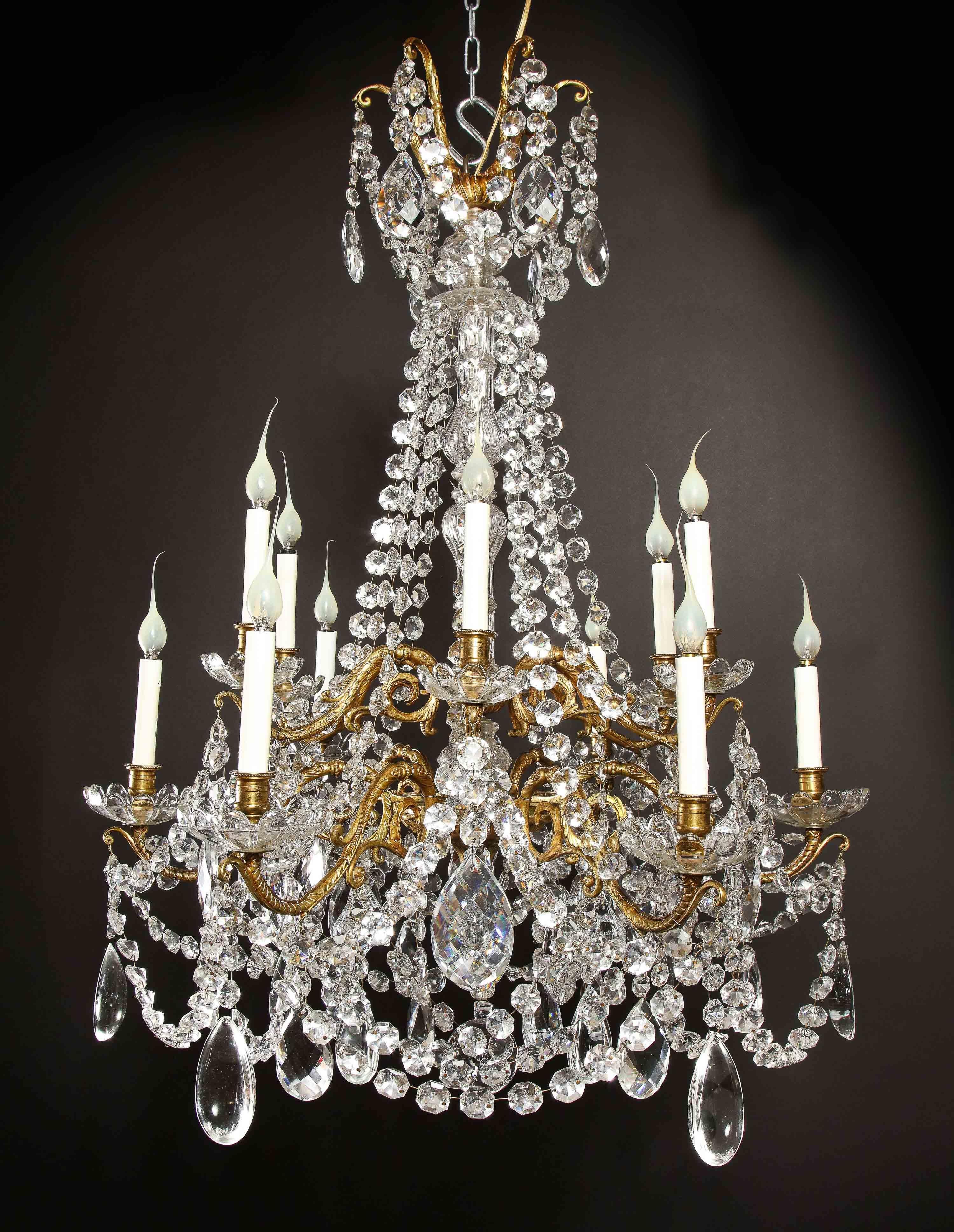Large Antique French Louis XVI Style Gilt Bronze and Cut Crystal Chandelier 14
