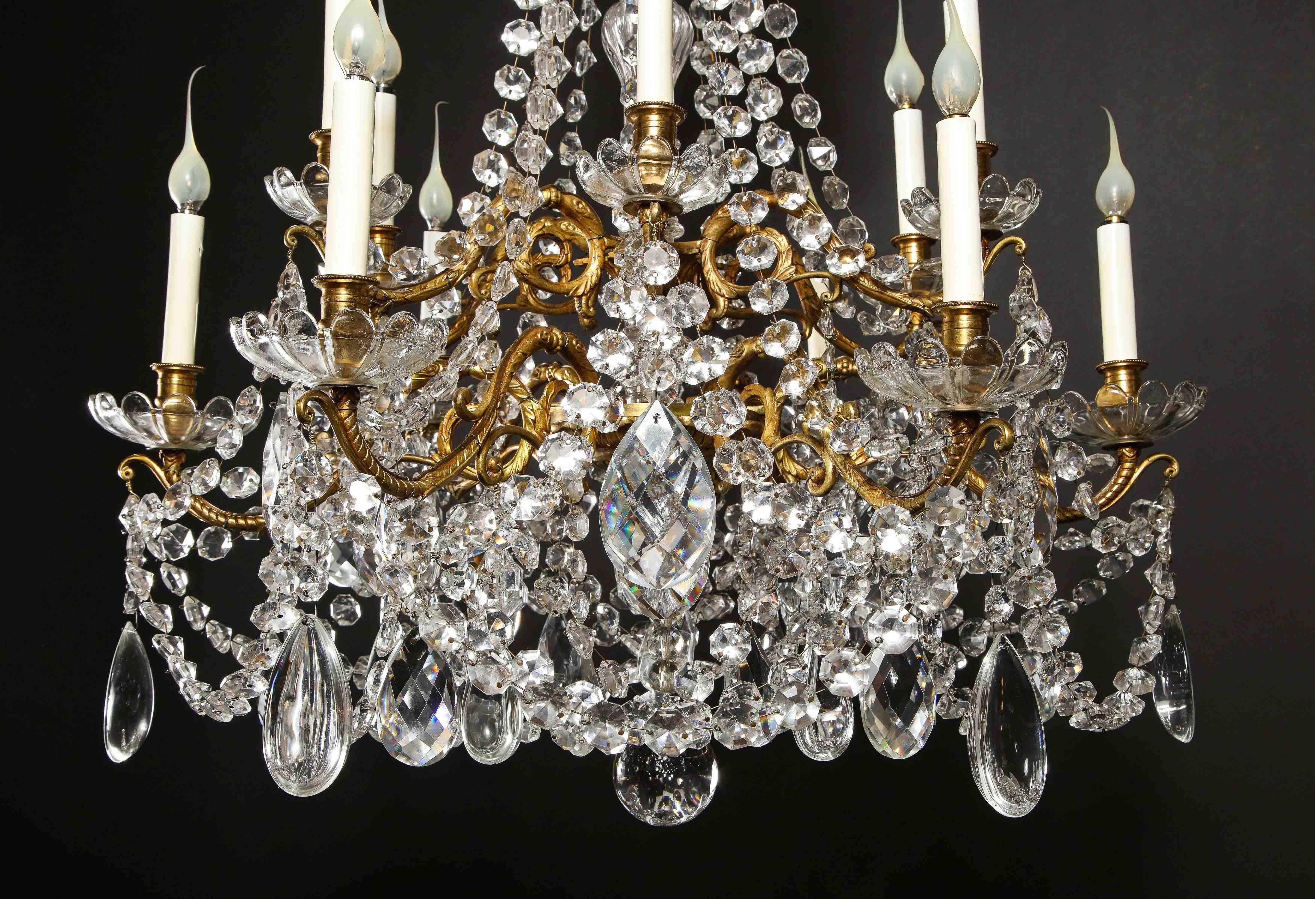 Large Antique French Louis XVI Style Gilt Bronze and Cut Crystal Chandelier In Good Condition In New York, NY