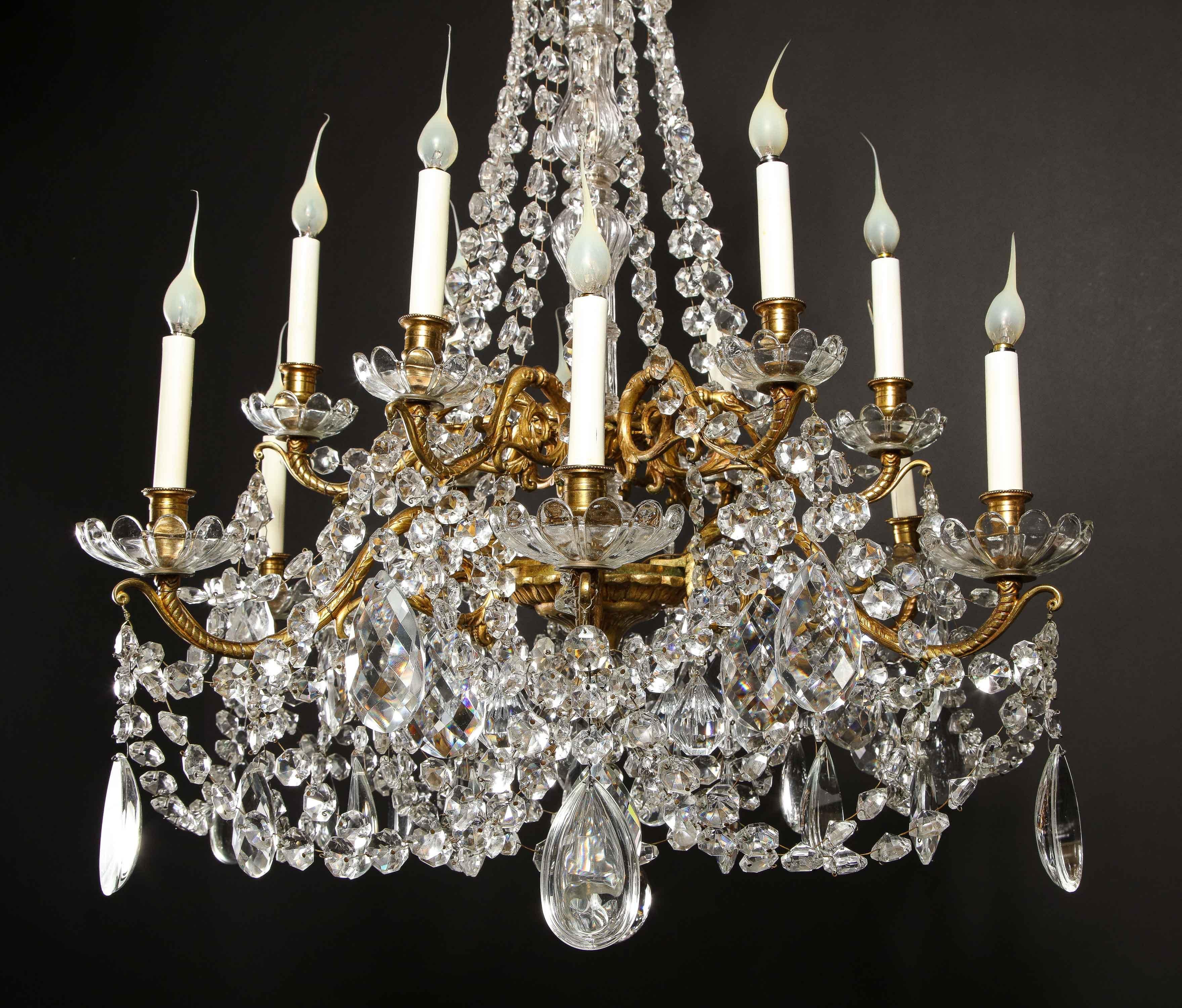 Large Antique French Louis XVI Style Gilt Bronze and Cut Crystal Chandelier 2