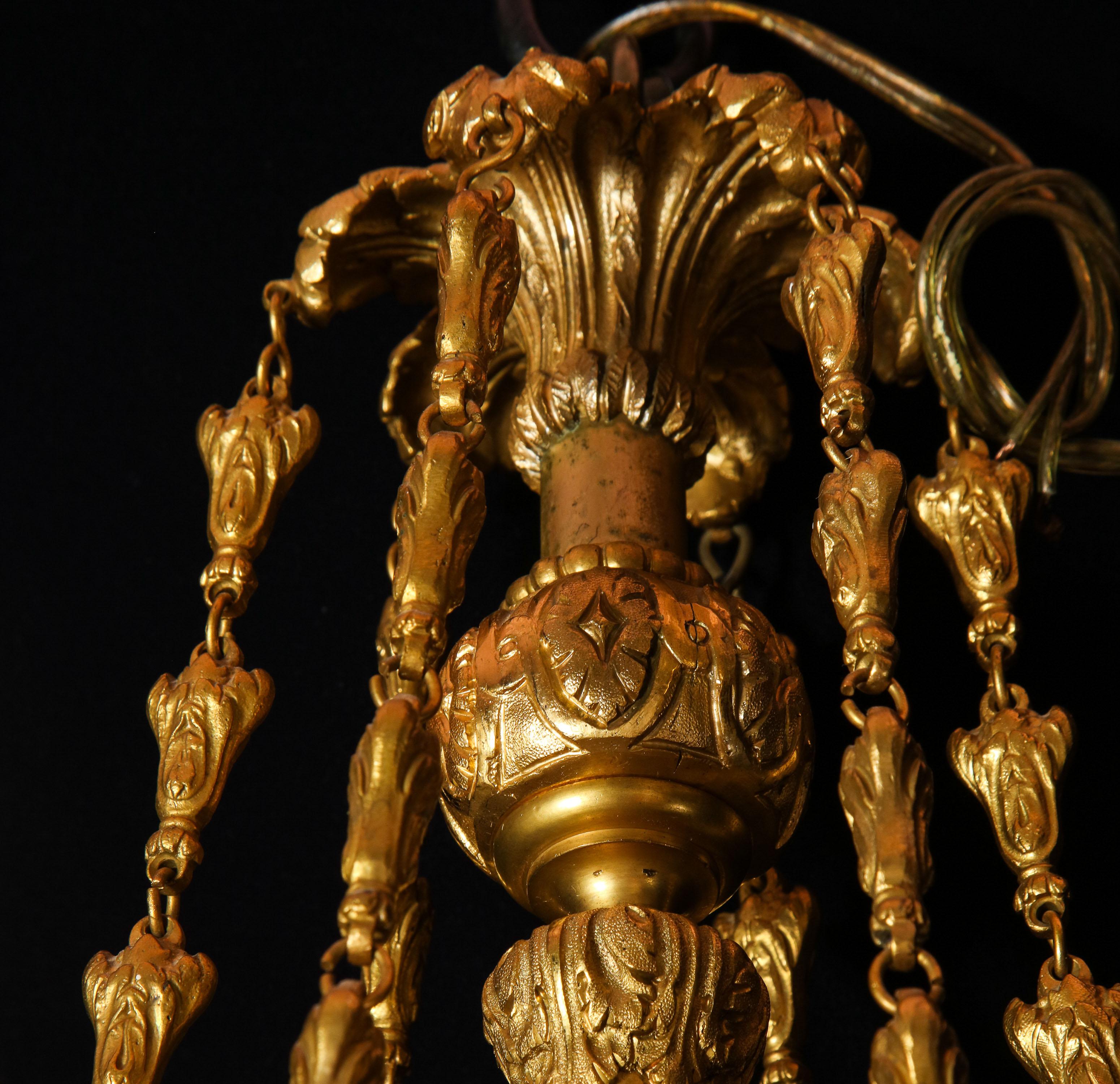 Large Antique French Louis XVI Style Gilt Bronze Chandelier 8
