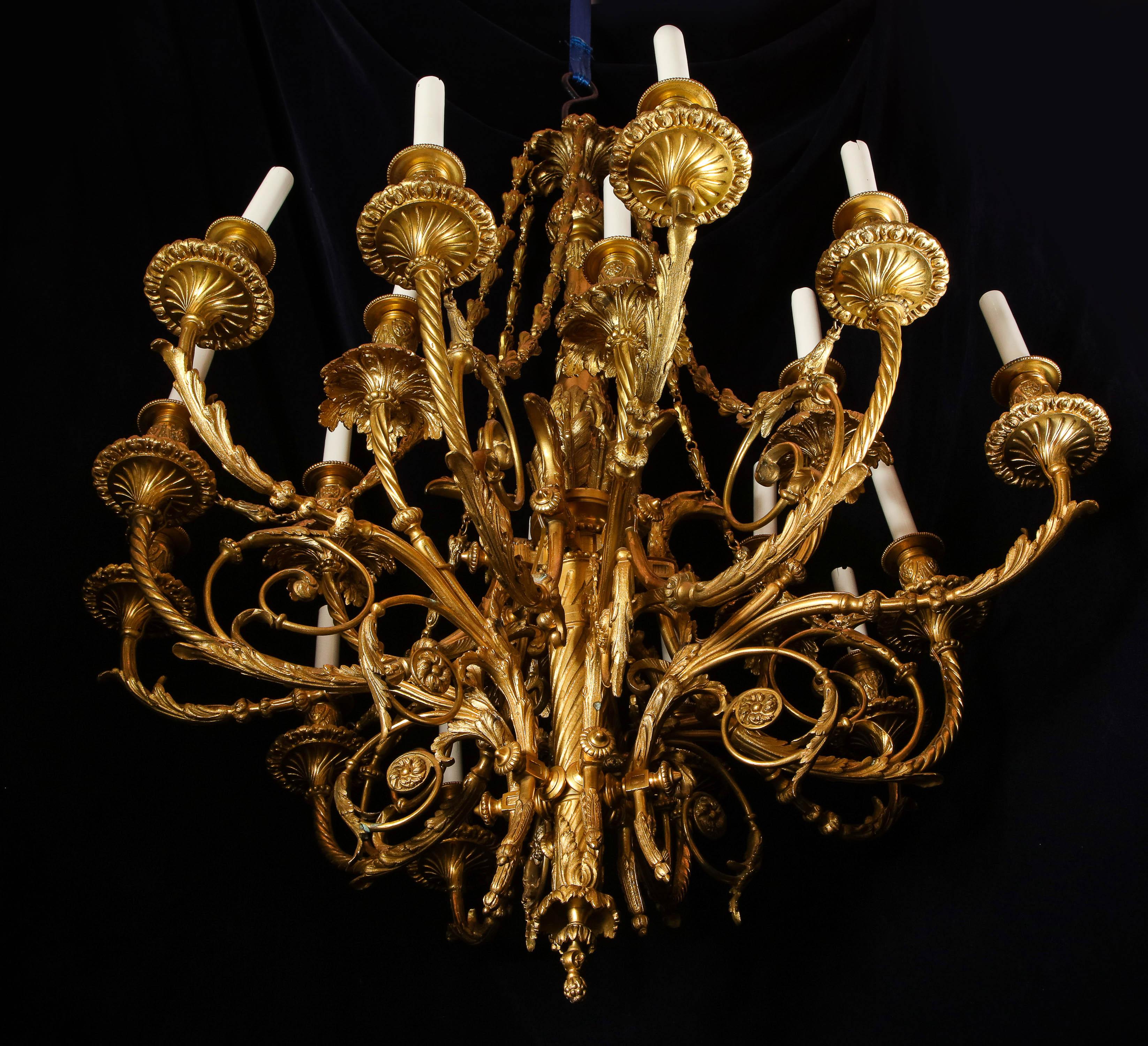 Large Antique French Louis XVI Style Gilt Bronze Chandelier 10