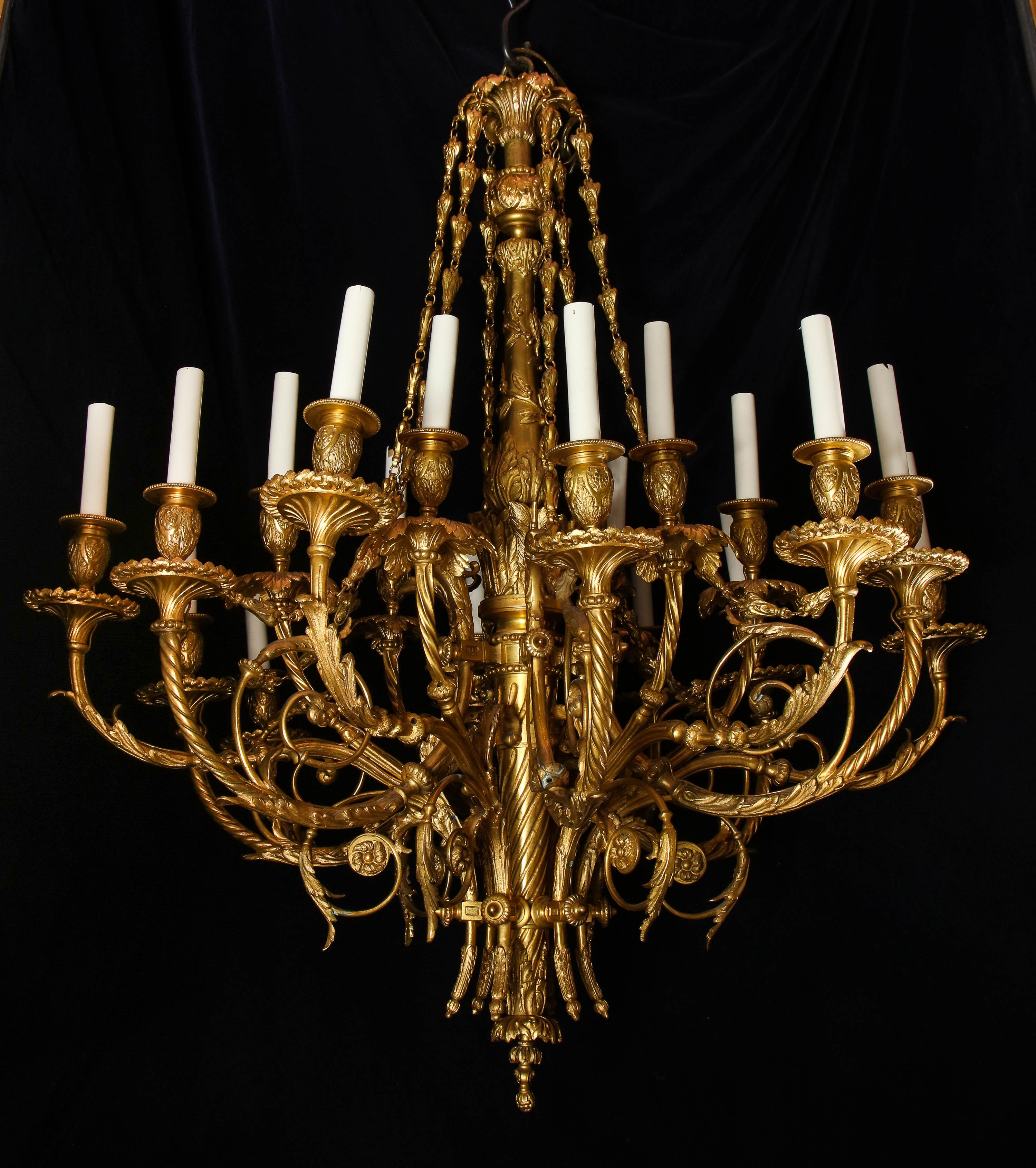 Large Antique French Louis XVI Style Gilt Bronze Chandelier 12