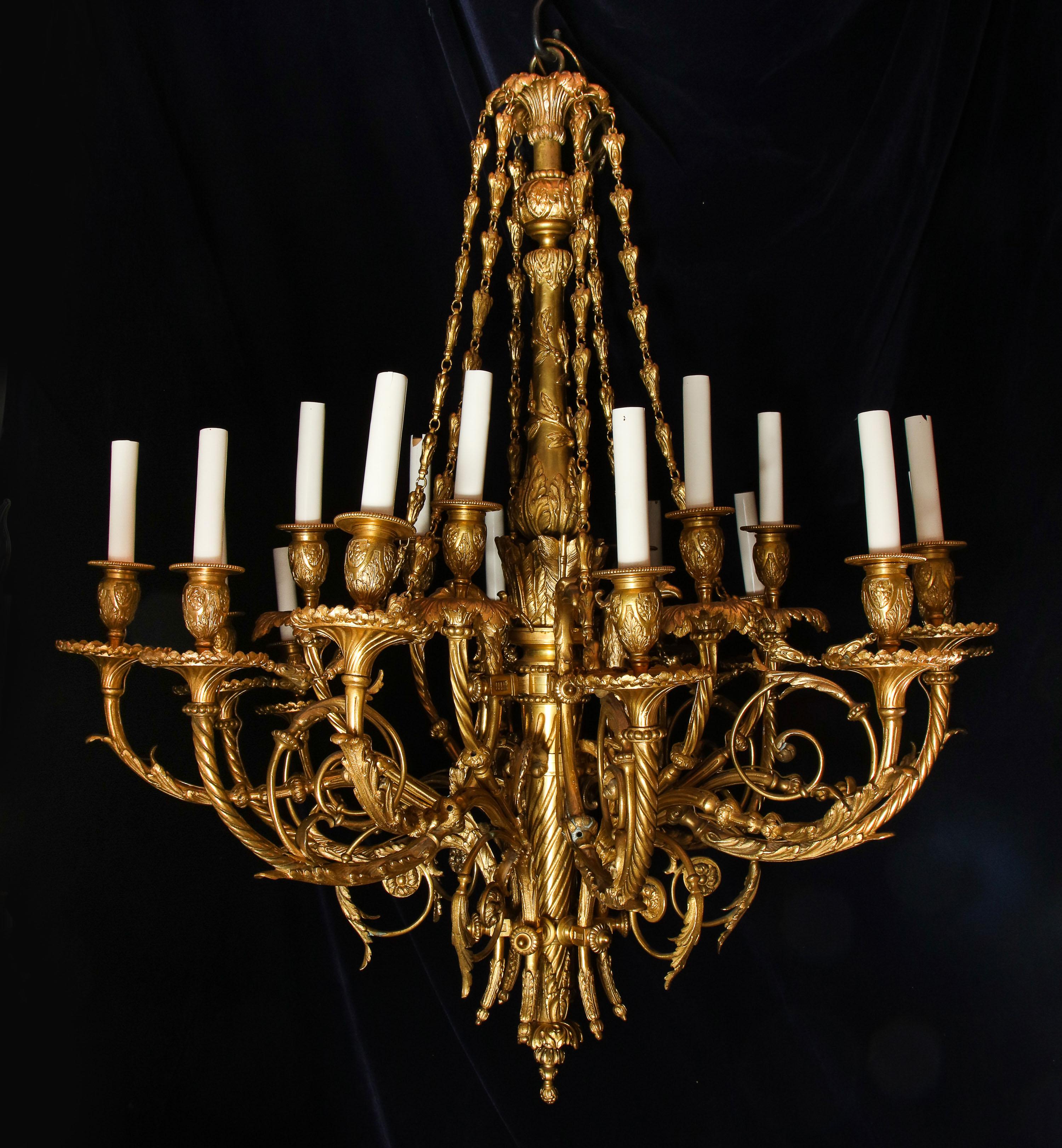 Large Antique French Louis XVI Style Gilt Bronze Chandelier 13