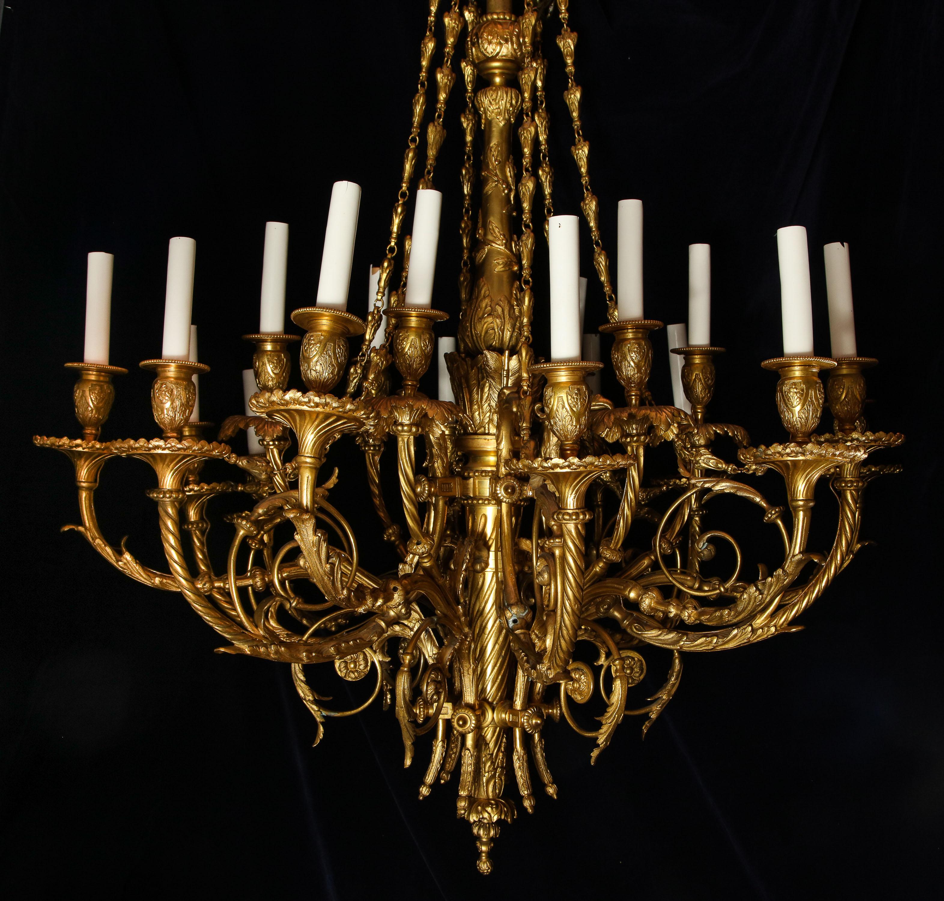 Large Antique French Louis XVI Style Gilt Bronze Chandelier 14