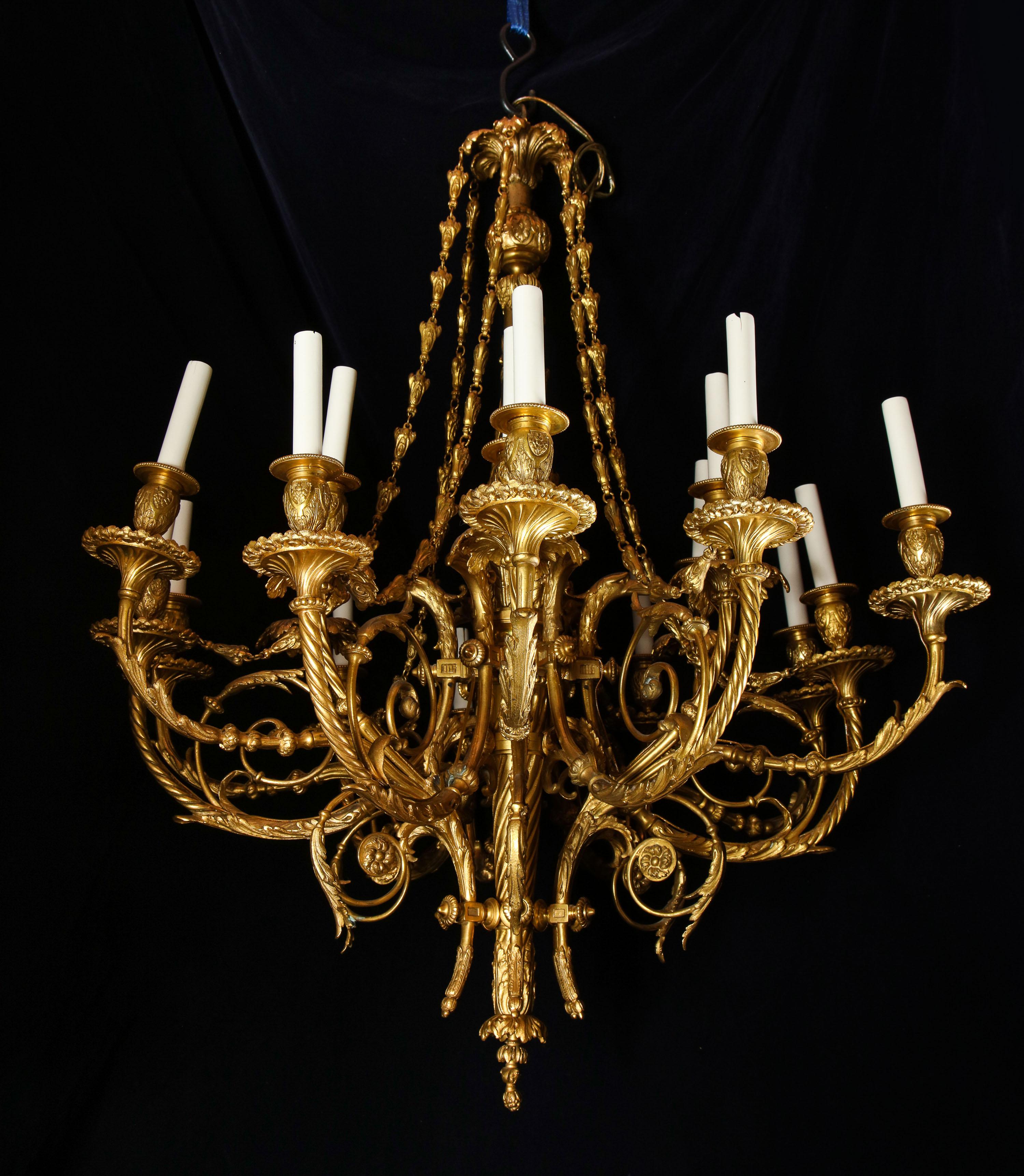 Large Antique French Louis XVI Style Gilt Bronze Chandelier In Good Condition In New York, NY