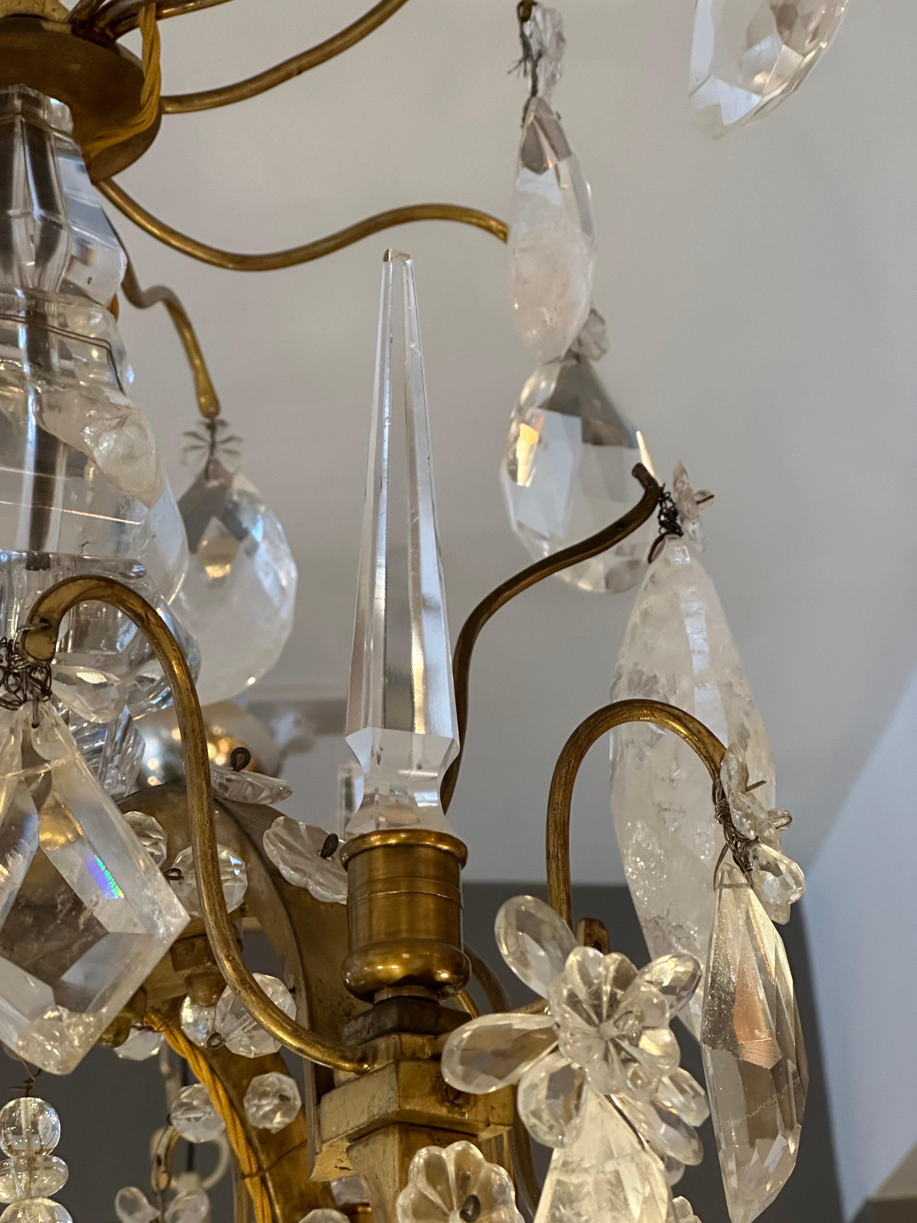 A Large Antique French Rock Crystal and Gilt Bronze Chandelier  For Sale 6