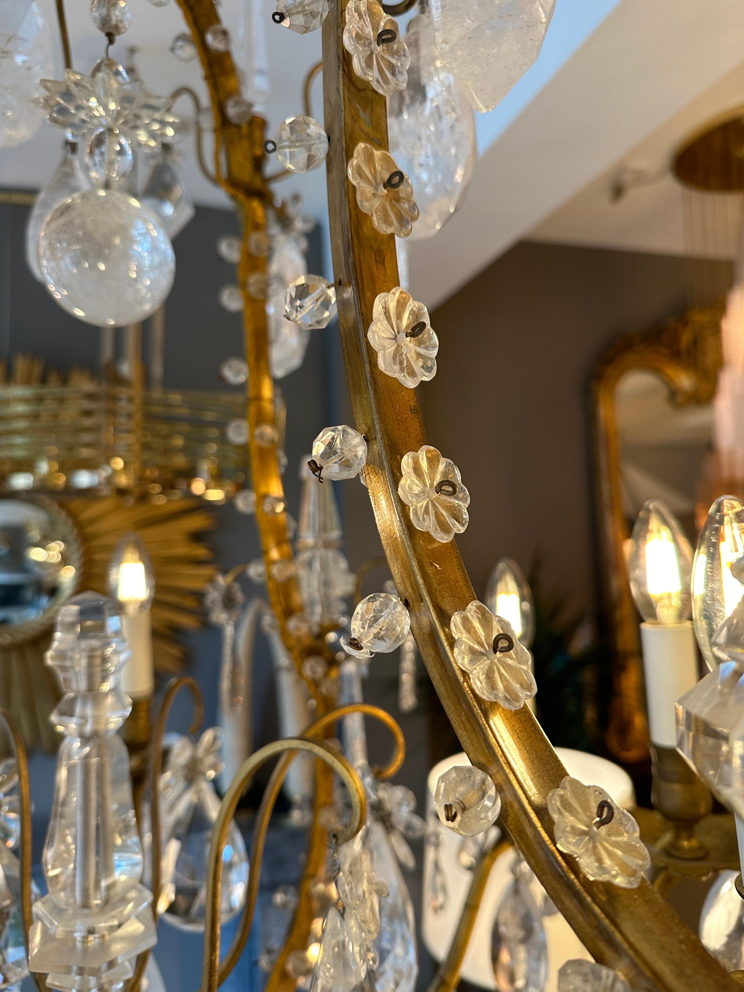 A Large Antique French Rock Crystal and Gilt Bronze Chandelier For Sale 9