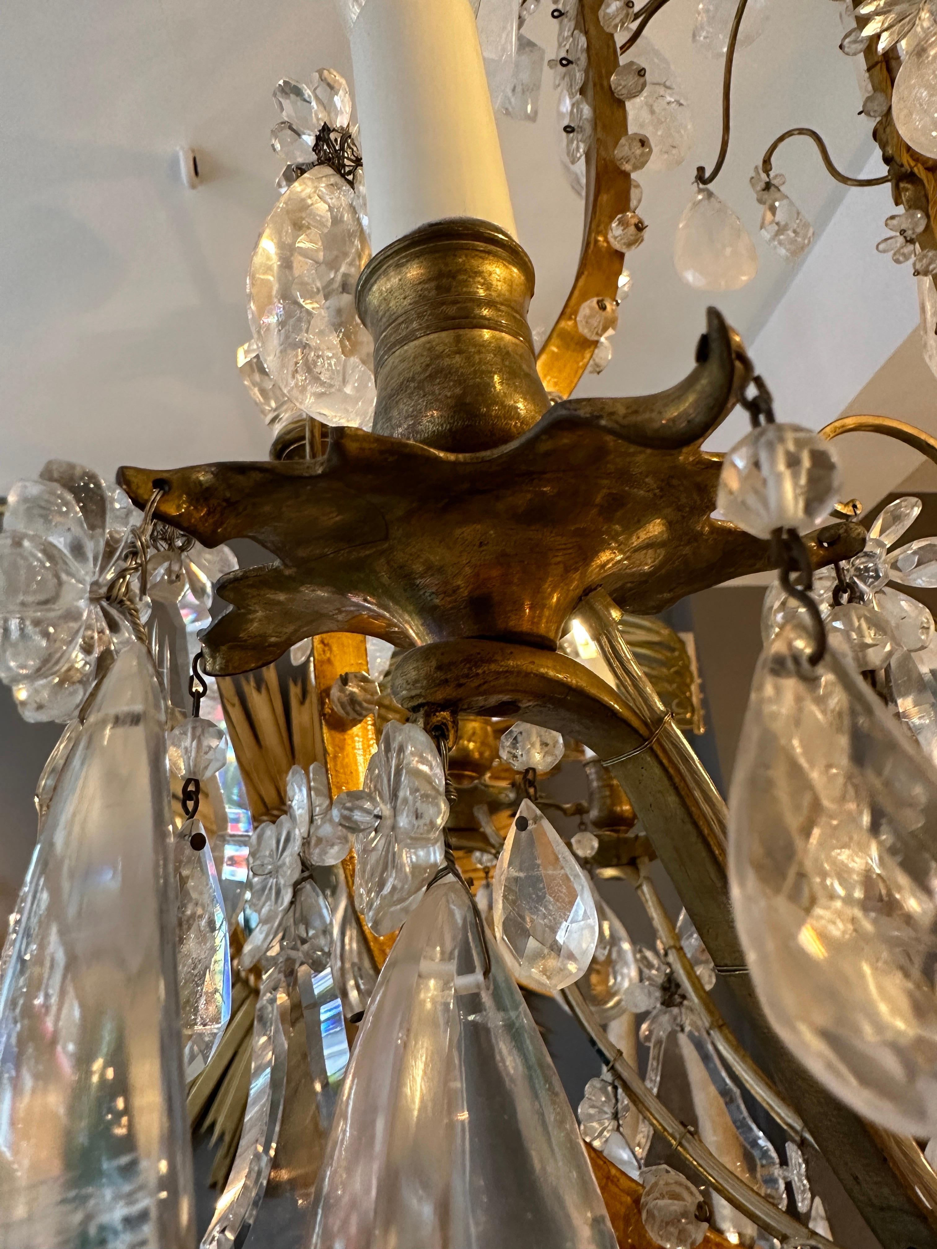 A Large Antique French Rock Crystal and Gilt Bronze Chandelier  For Sale 10