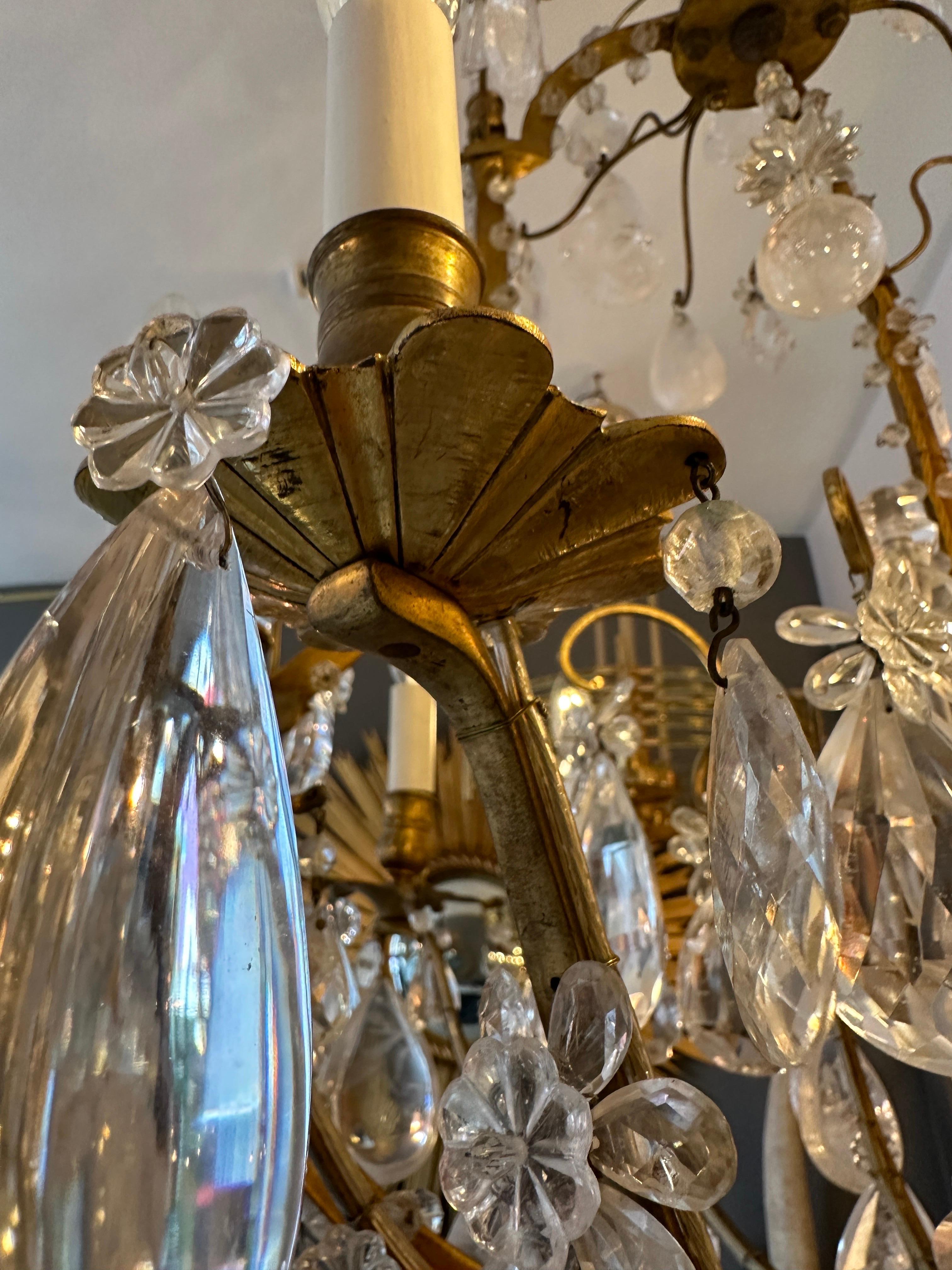 A Large Antique French Rock Crystal and Gilt Bronze Chandelier  For Sale 11